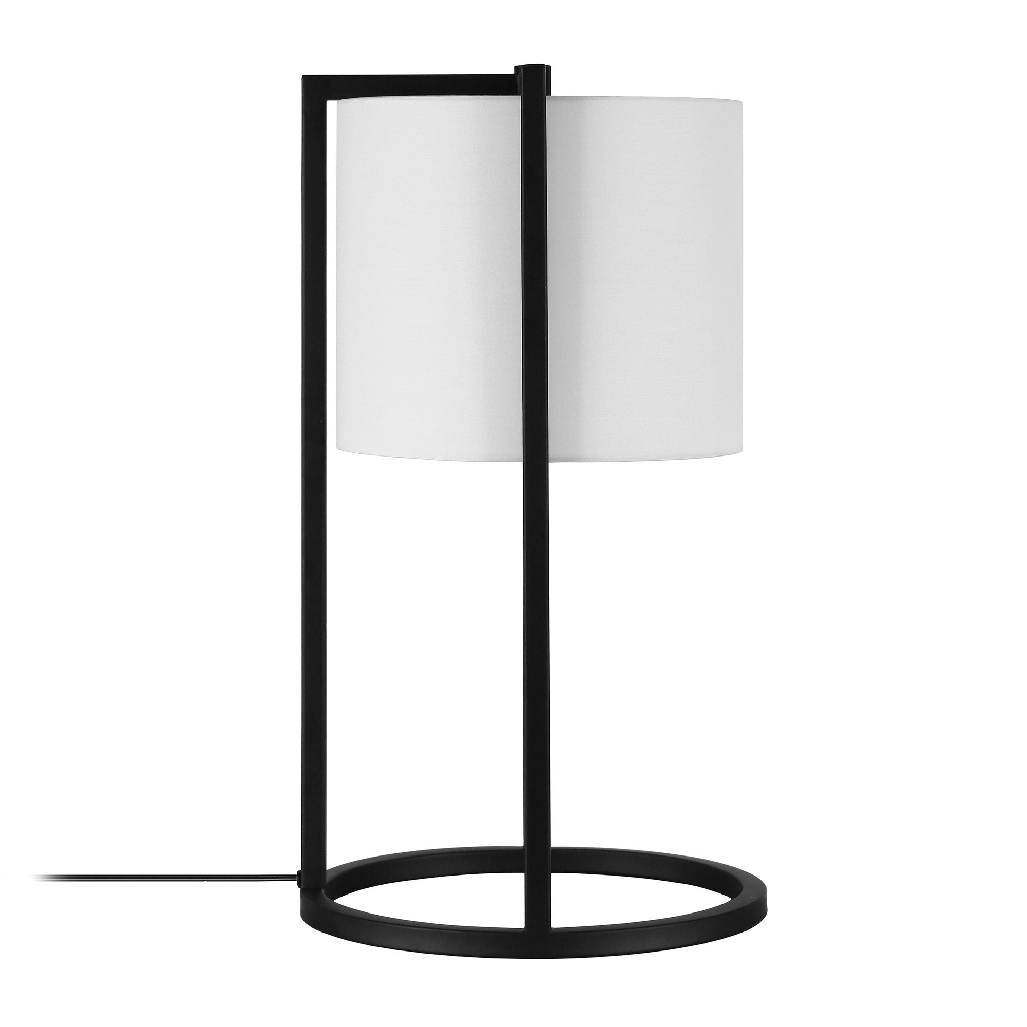 22" Black Metal Table Lamp With White Drum Shade - Minihomy