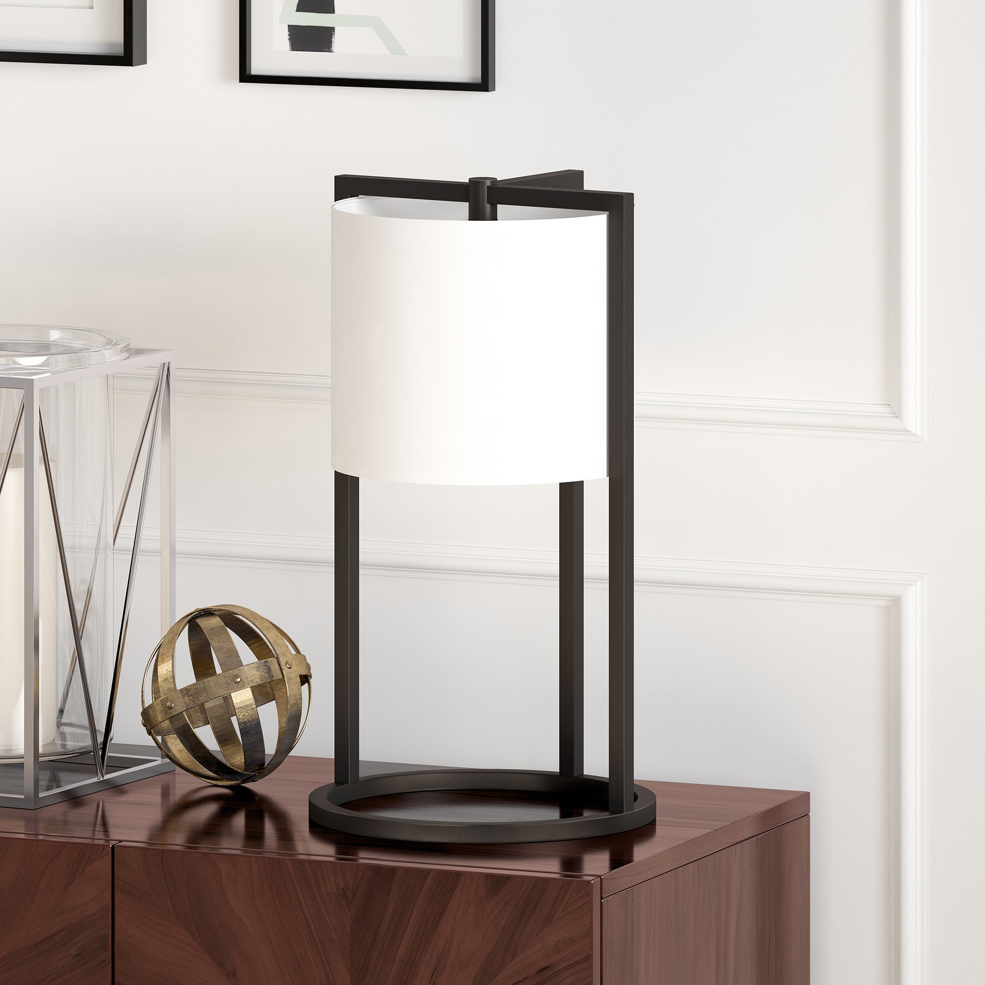 22" Black Metal Table Lamp With White Drum Shade - Minihomy