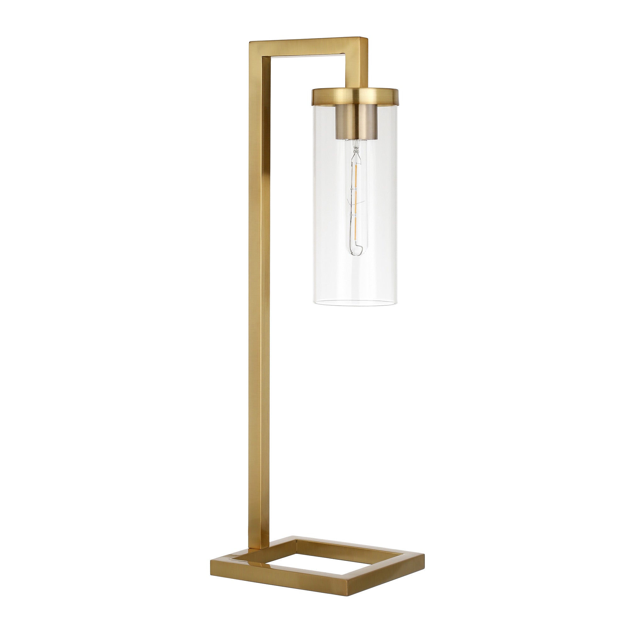 26" Brass Metal Arched Table Lamp With Clear Cylinder Shade - Minihomy