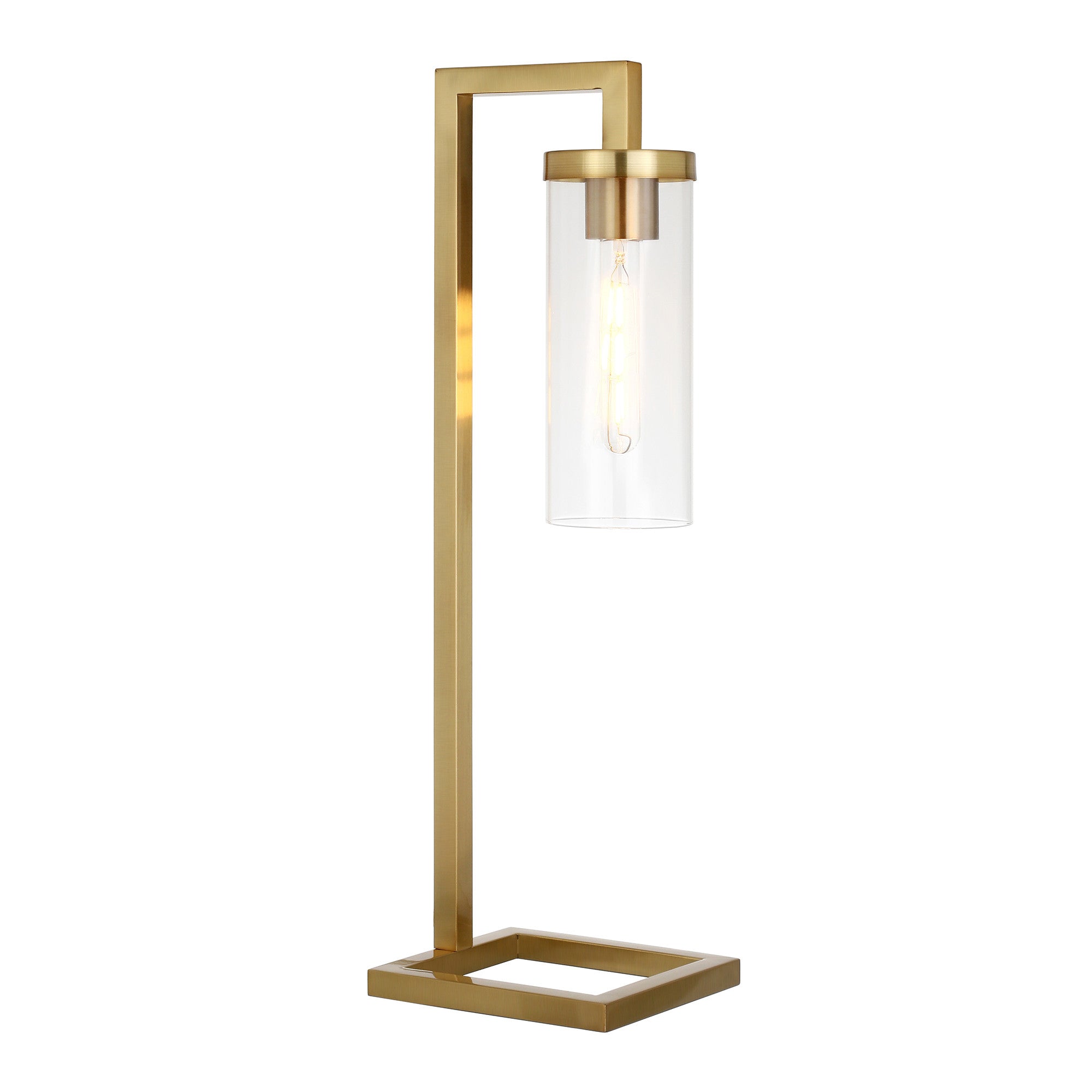 26" Brass Metal Arched Table Lamp With Clear Cylinder Shade - Minihomy