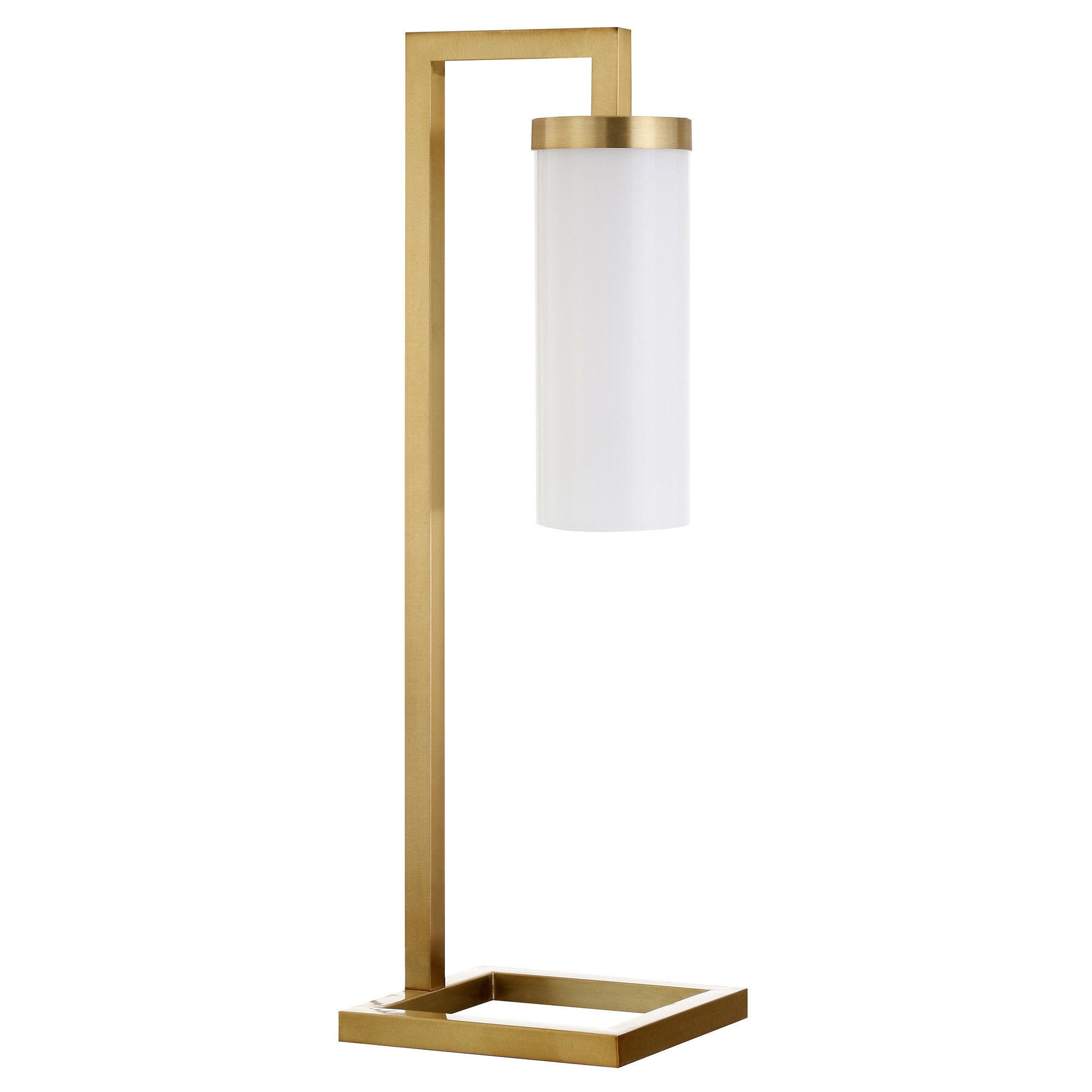 26" Brass Metal Arched Table Lamp With White Cylinder Shade - Minihomy