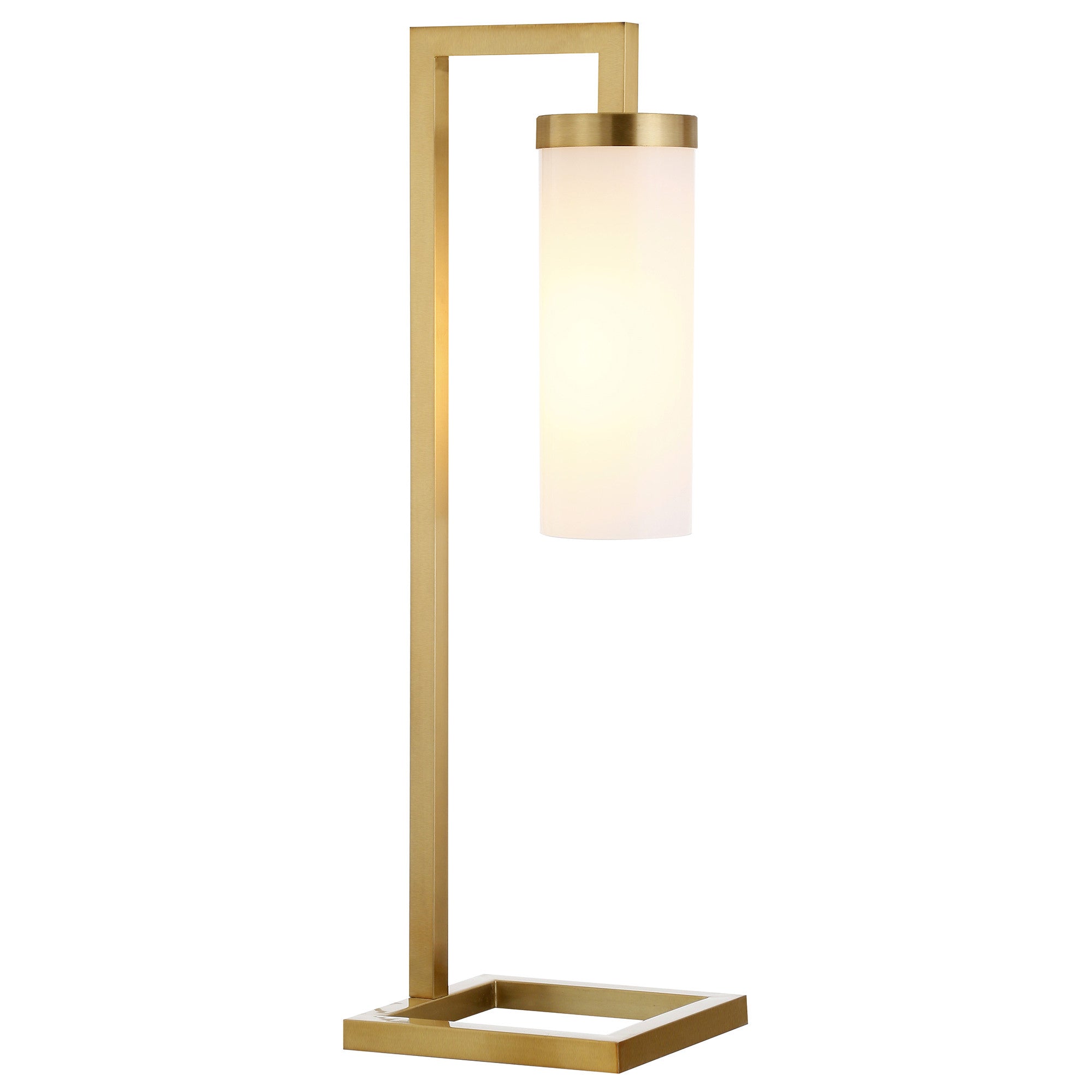 26" Brass Metal Arched Table Lamp With White Cylinder Shade - Minihomy