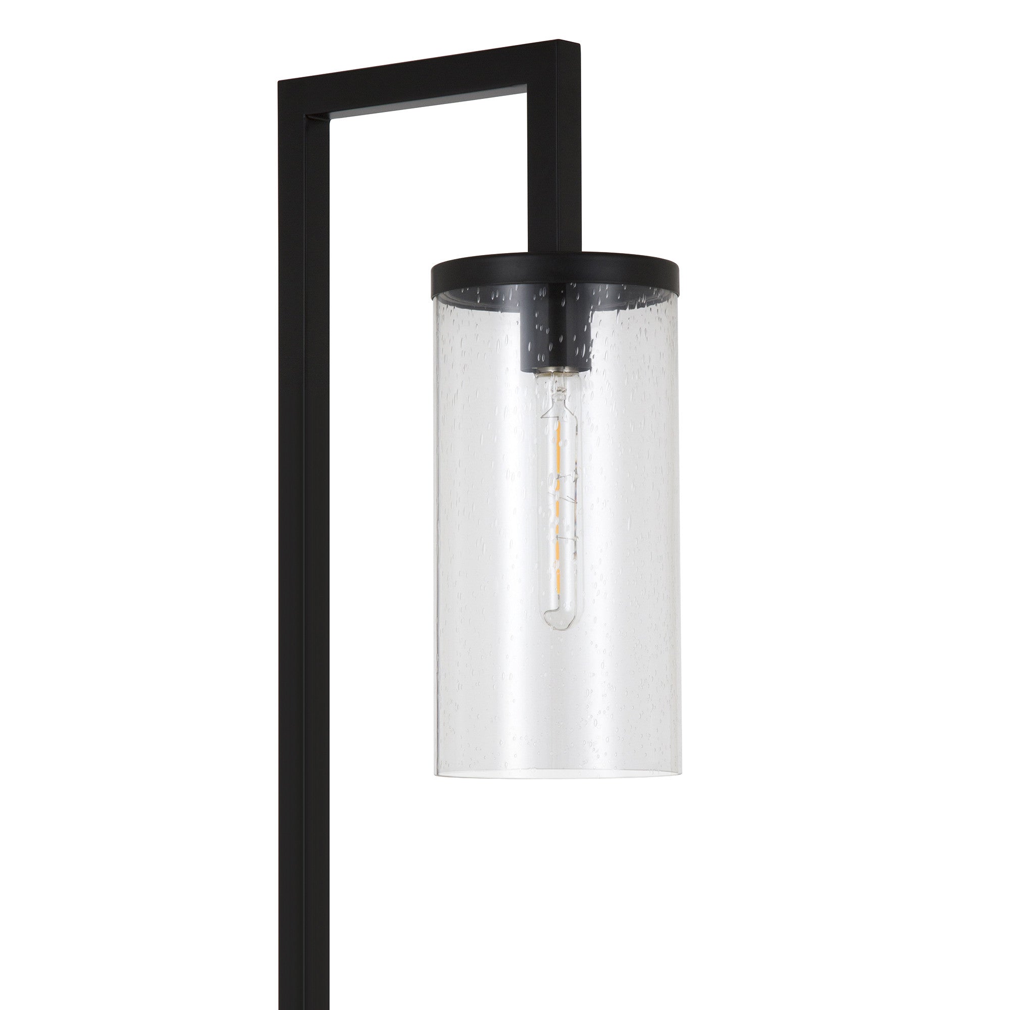 26" Black Metal Arched Table Lamp With Clear Seeded Cylinder Shade - Minihomy