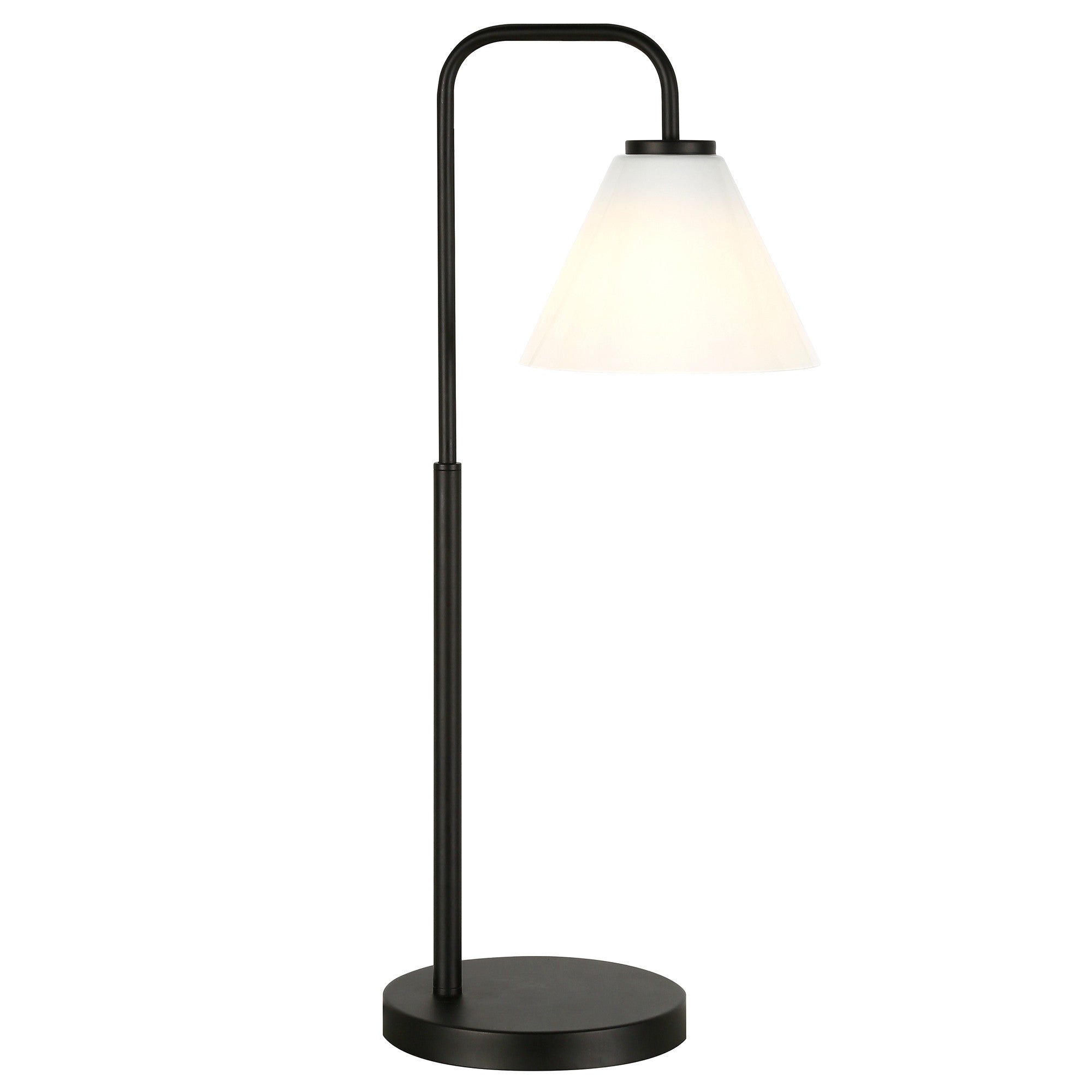 27" Black Metal Arched Table Lamp With White Cone Shade - Minihomy