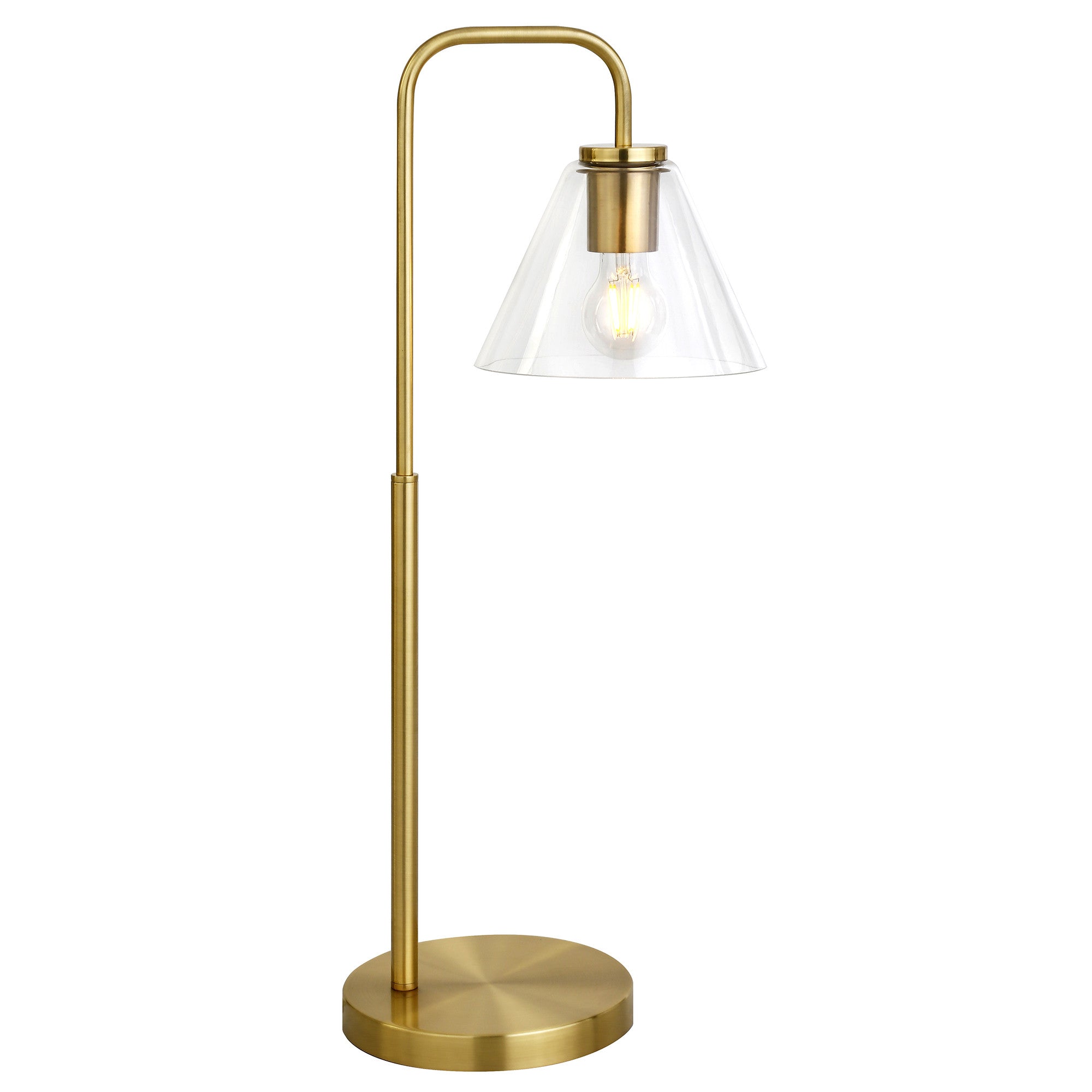 27" Brass Metal Arched Table Lamp With Clear Cone Shade - Minihomy