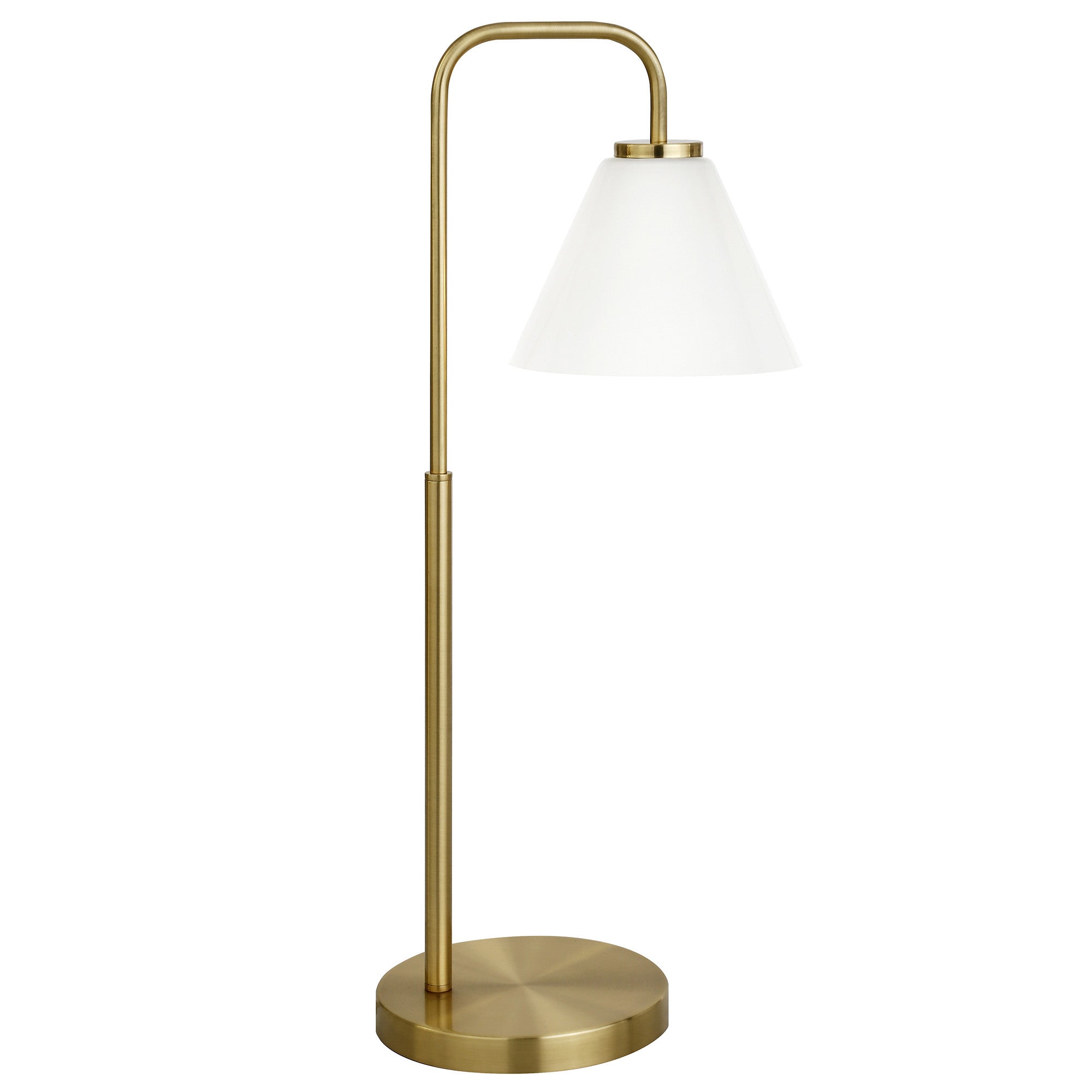 27" Brass Metal Arched Table Lamp With White Cone Shade - Minihomy