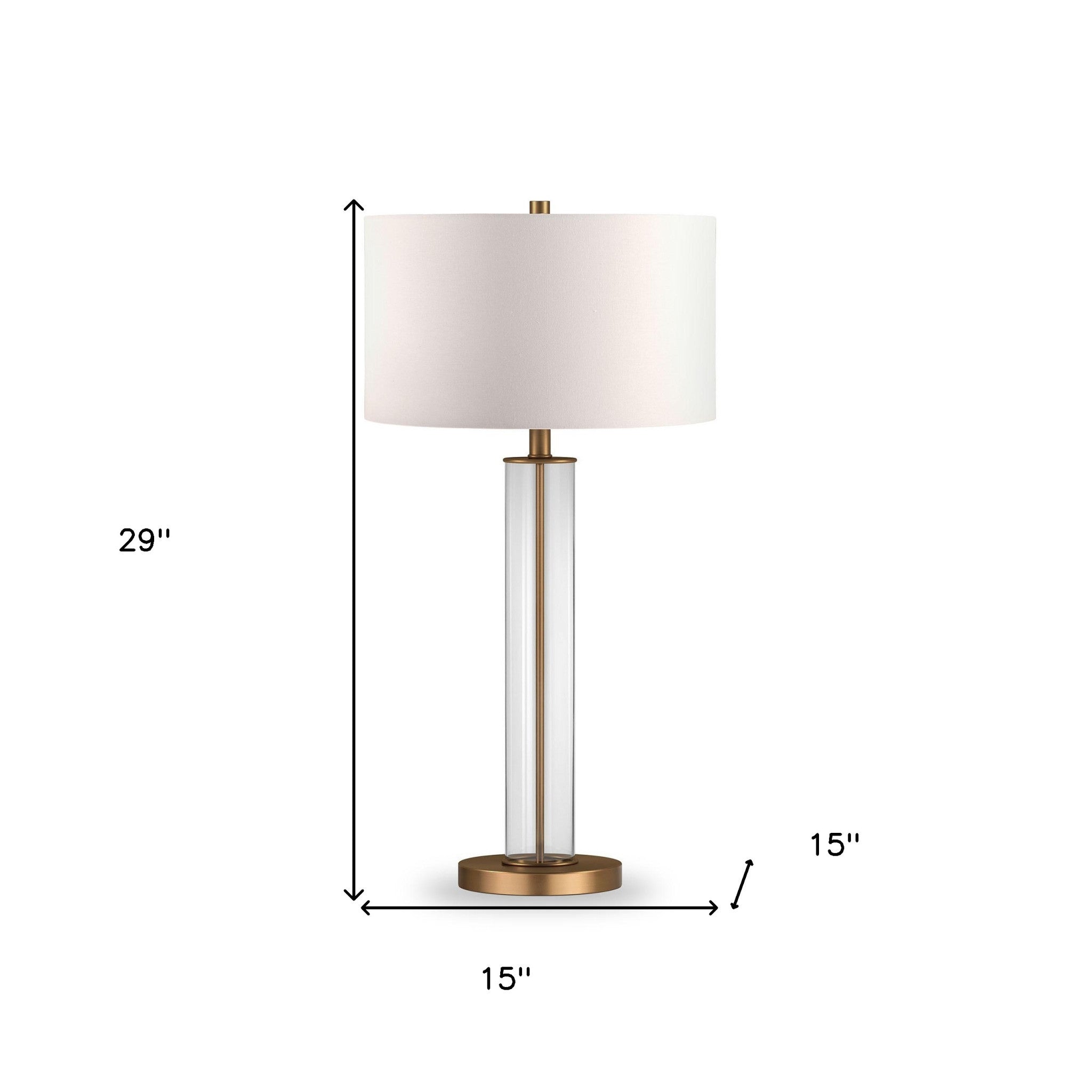 29" Brass Glass Table Lamp With White Drum Shade - Minihomy