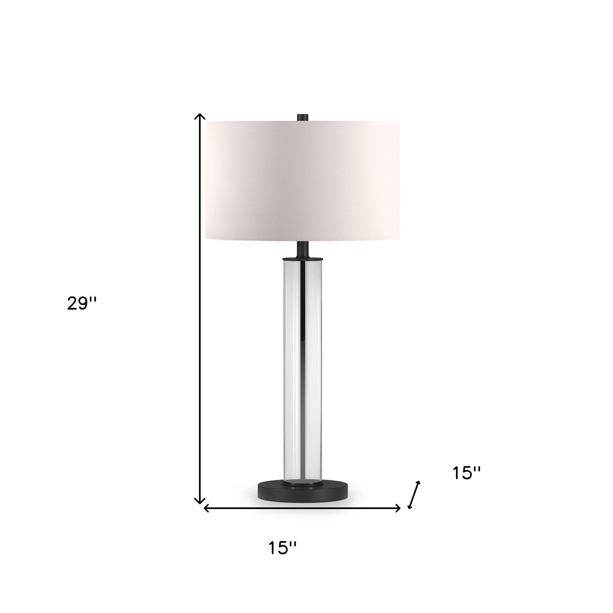 29" Black Glass Table Lamp With White Drum Shade - Minihomy