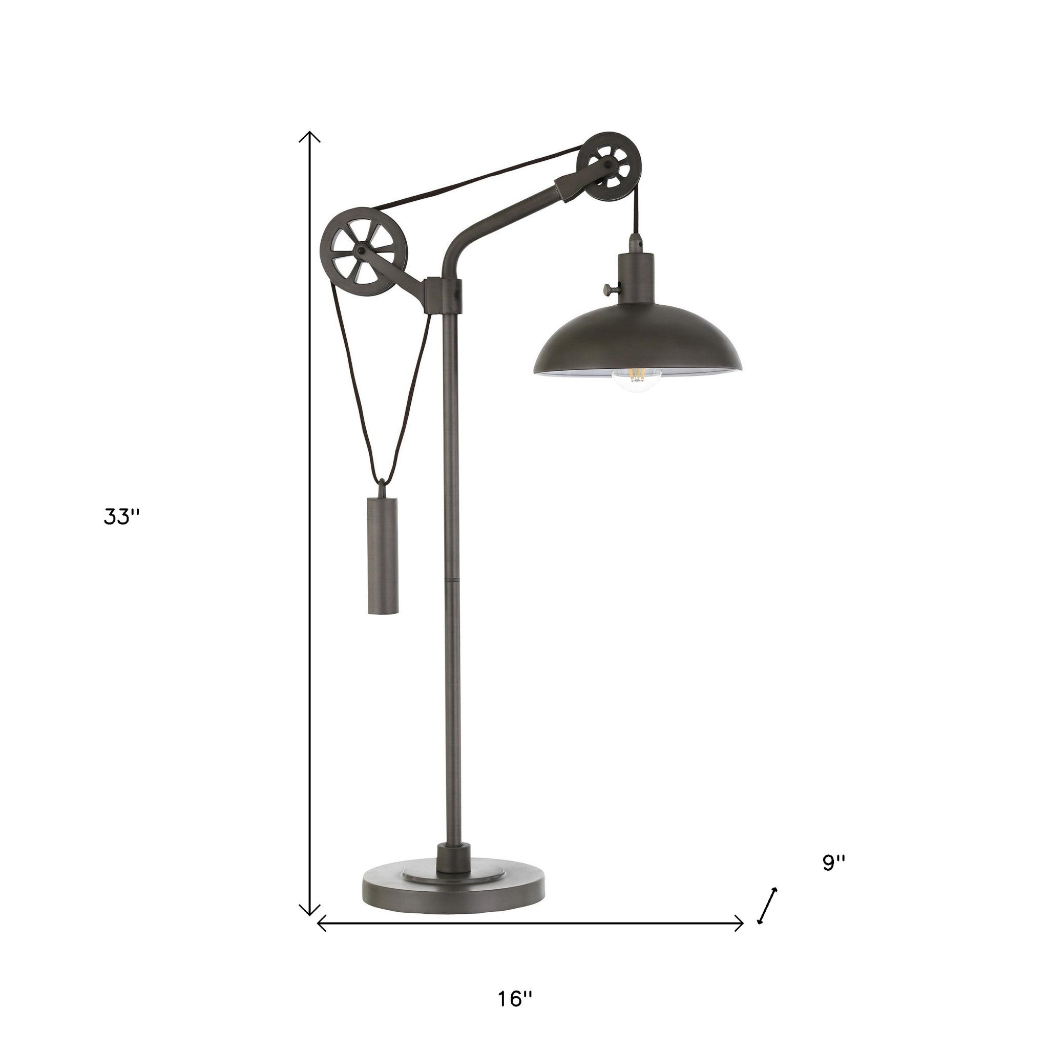 33" Gray Metal Adjustable Desk Table Lamp With Gray Dome Shade - Minihomy