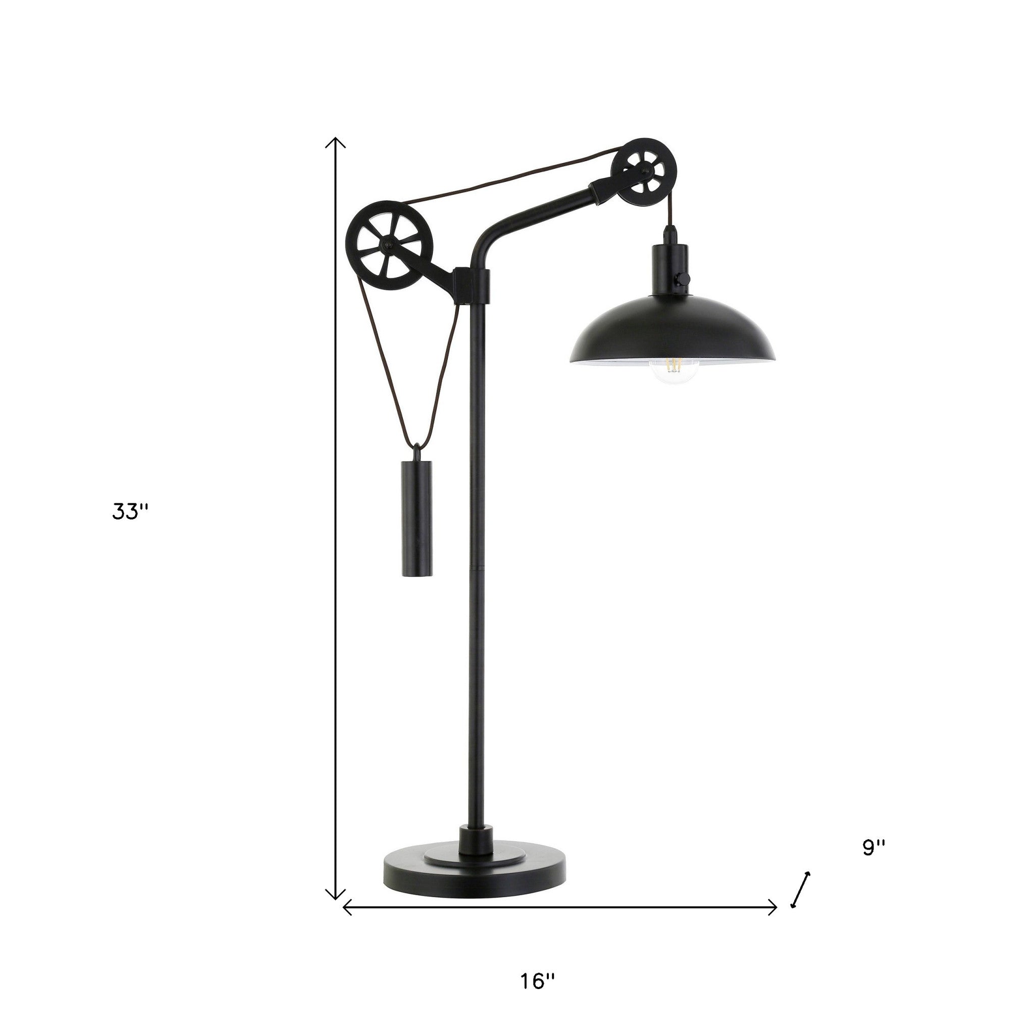 33" Black Metal Adjustable Desk Table Lamp With Black Dome Shade - Minihomy