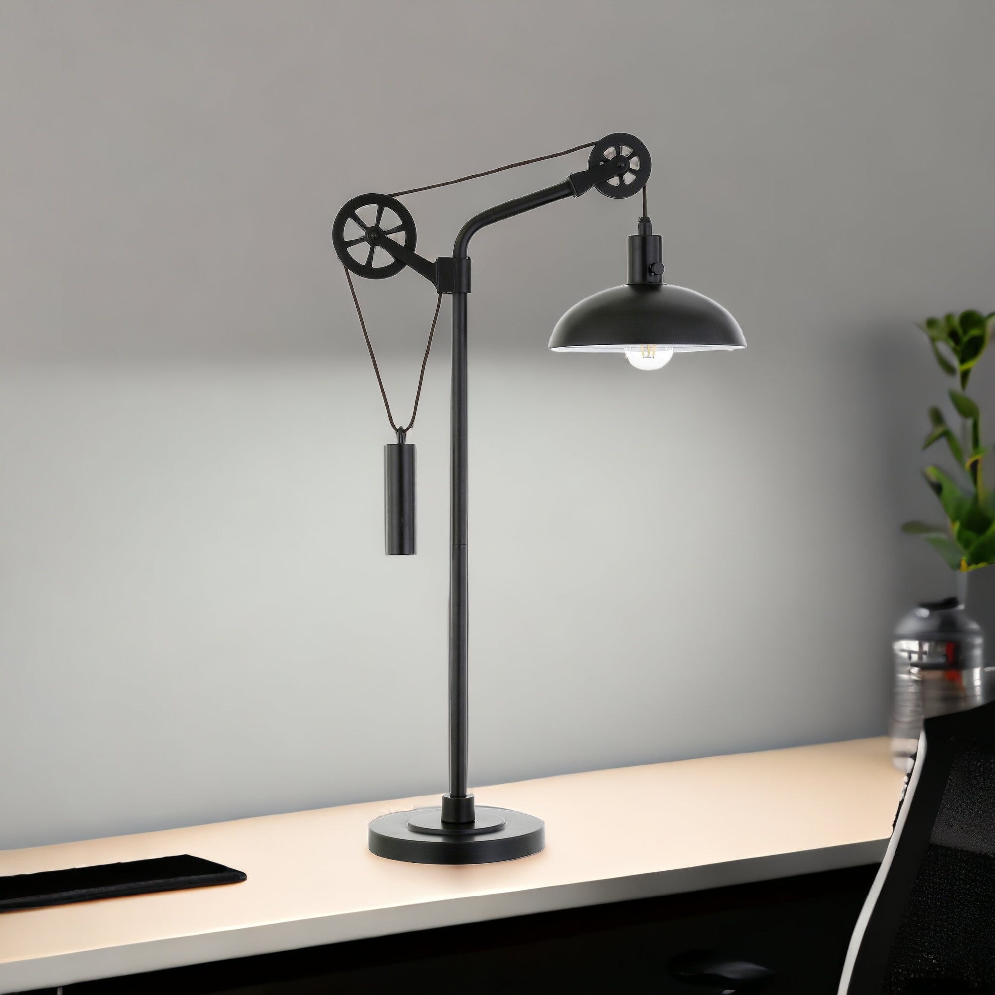 33" Black Metal Adjustable Desk Table Lamp With Black Dome Shade - Minihomy