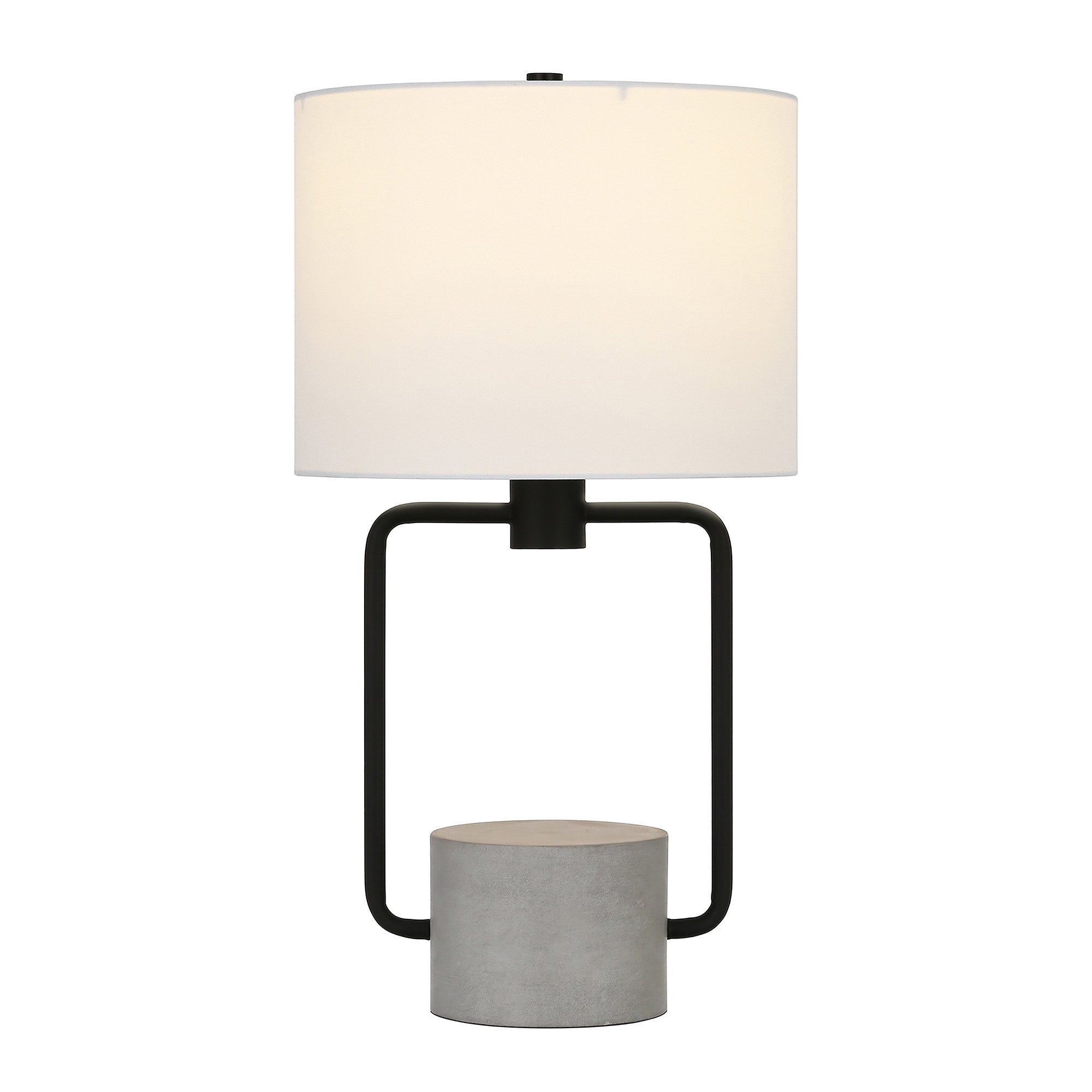 22" Black and Gray Concrete Table Lamp With White Drum Shade - Minihomy