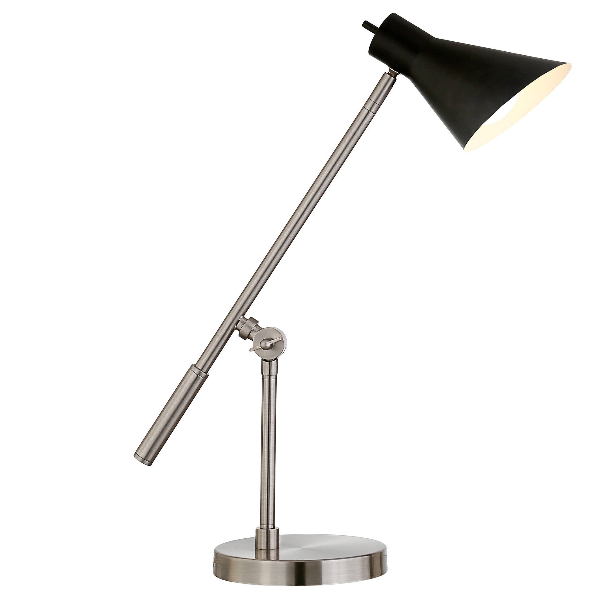 22" Nickel Metal Desk Table Lamp With Black Cone Shade - Minihomy