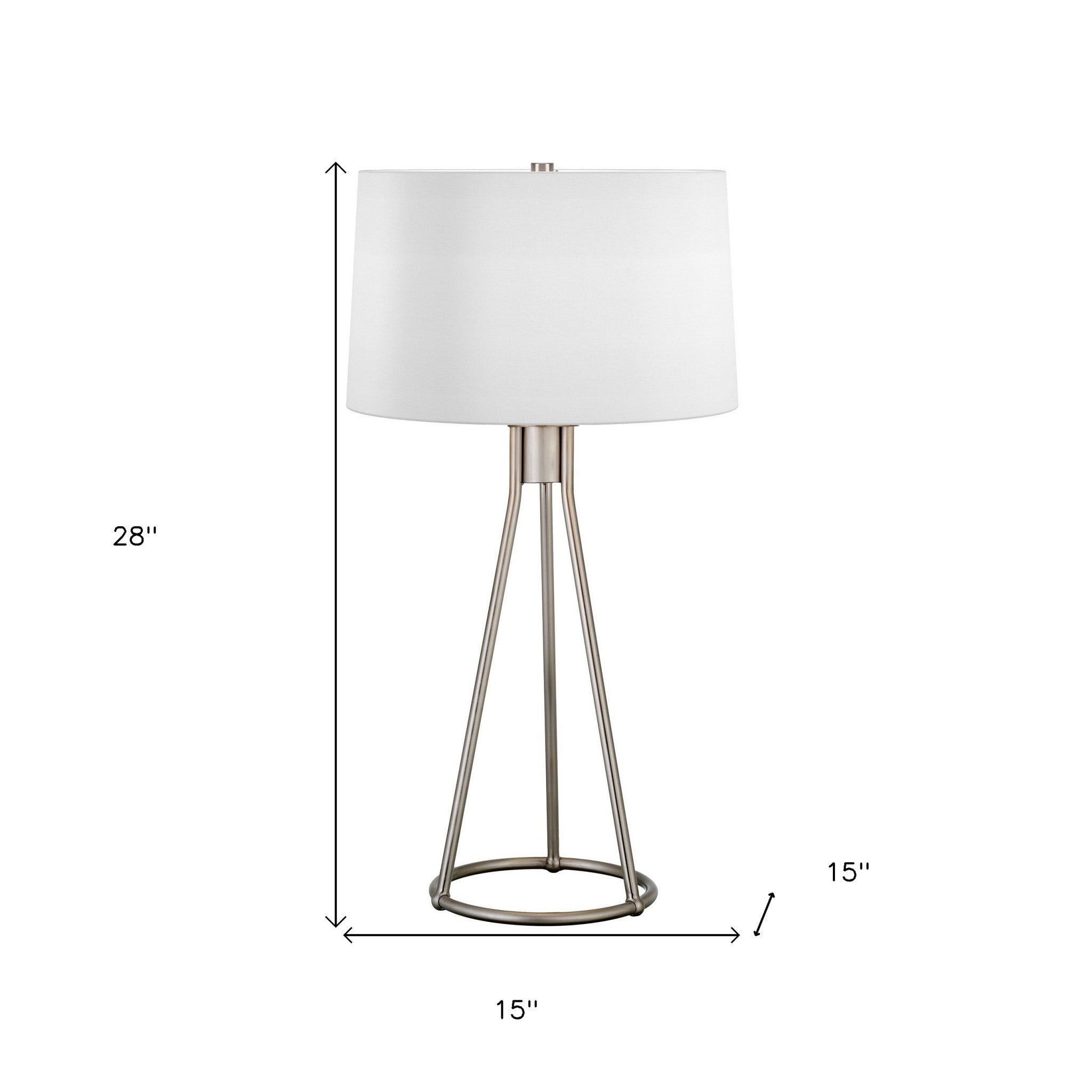 28" Nickel Metal Table Lamp With White Drum Shade - Minihomy