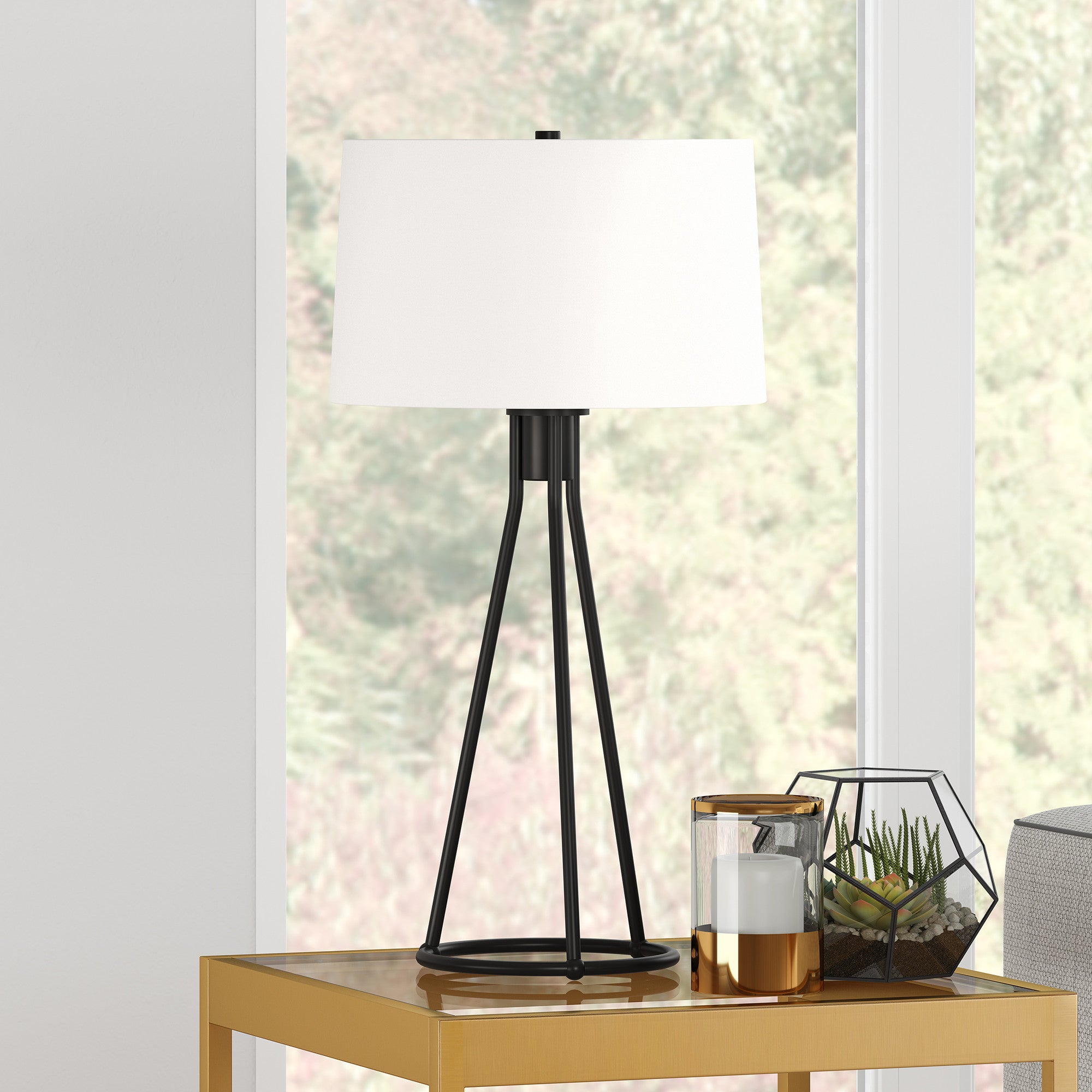 28" Black Metal Table Lamp With White Drum Shade - Minihomy