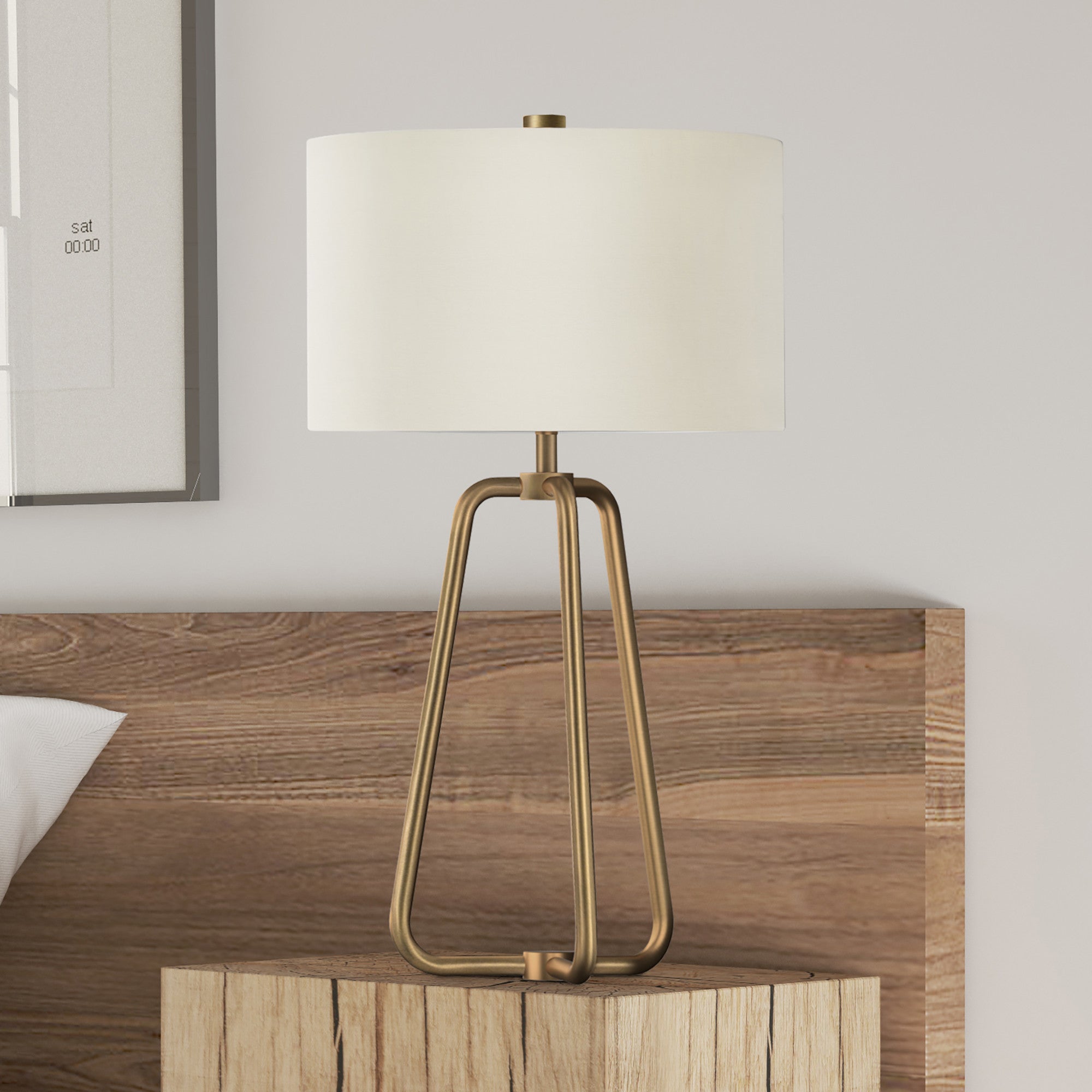 25" Brass Metal Table Lamp With White Drum Shade - Minihomy