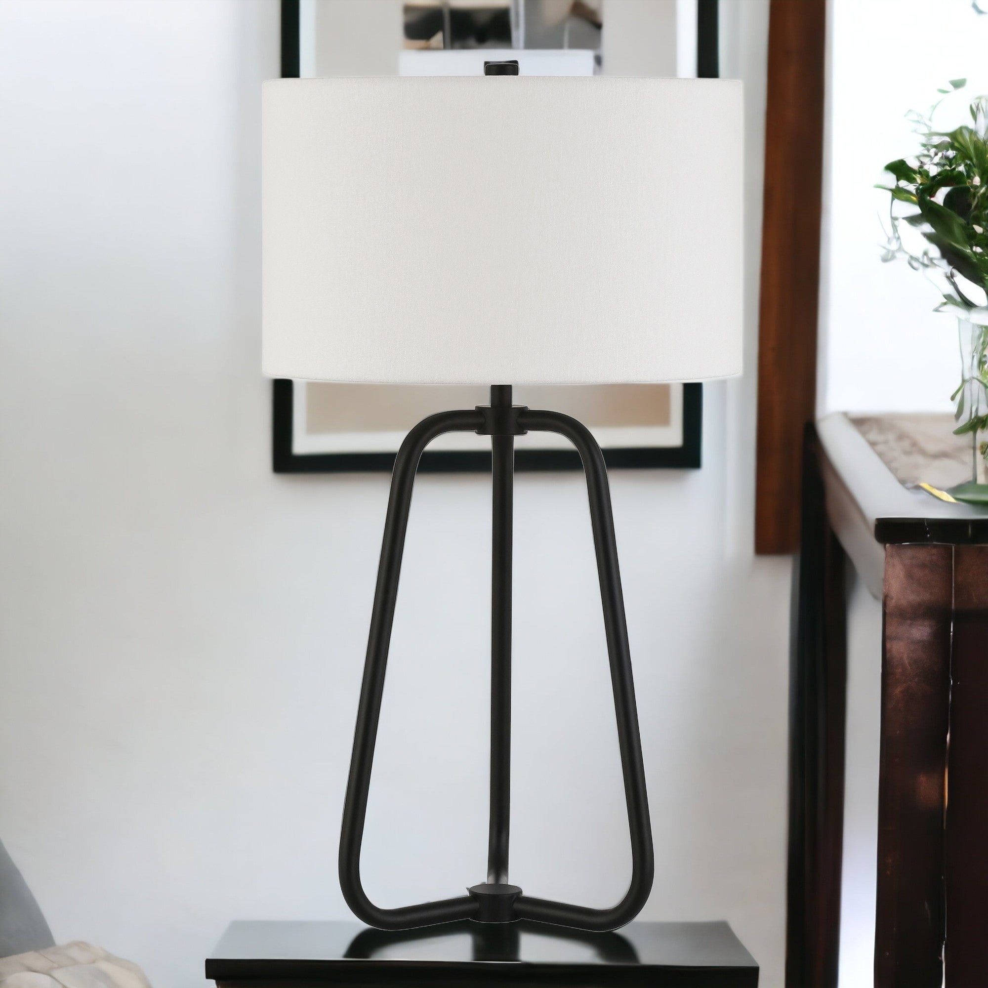 25" Black Metal Table Lamp With White Drum Shade - Minihomy