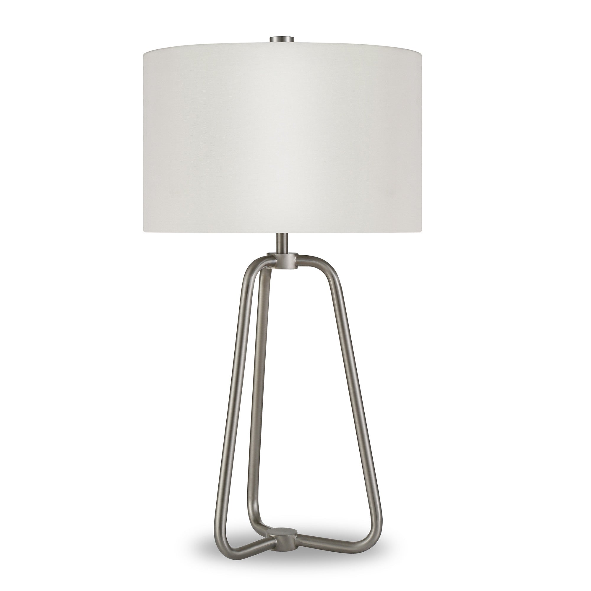 25" Nickel Metal Table Lamp With White Drum Shade - Minihomy