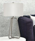 25" Nickel Metal Table Lamp With White Drum Shade - Minihomy