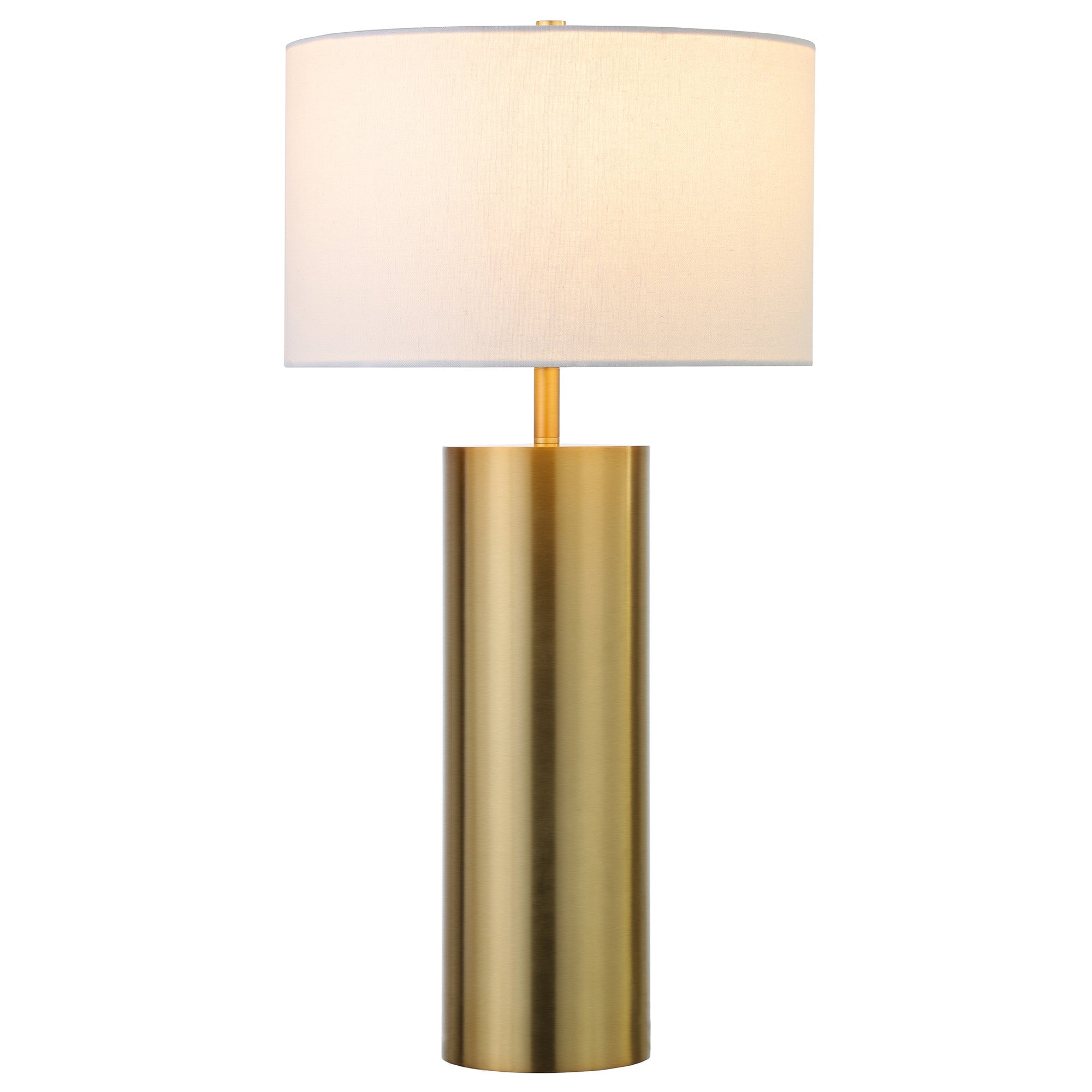 30" Brass Metal Table Lamp With White Drum Shade - Minihomy