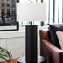 30" Black Metal Table Lamp With White Drum Shade - Minihomy