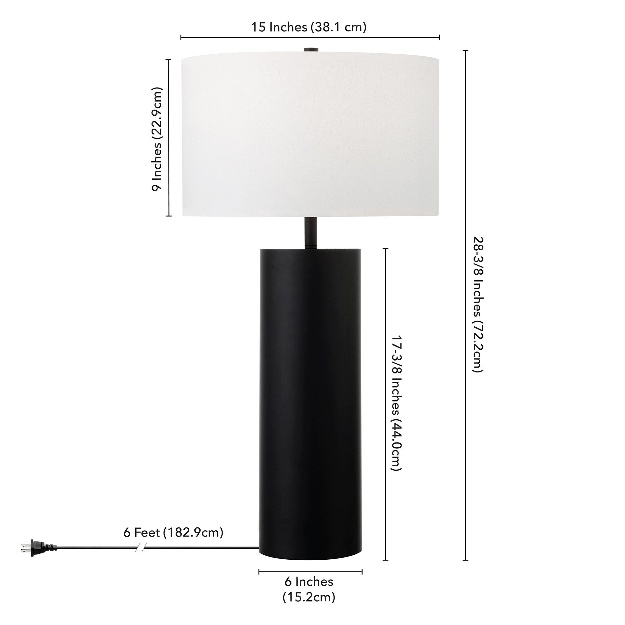 30" Black Metal Table Lamp With White Drum Shade - Minihomy