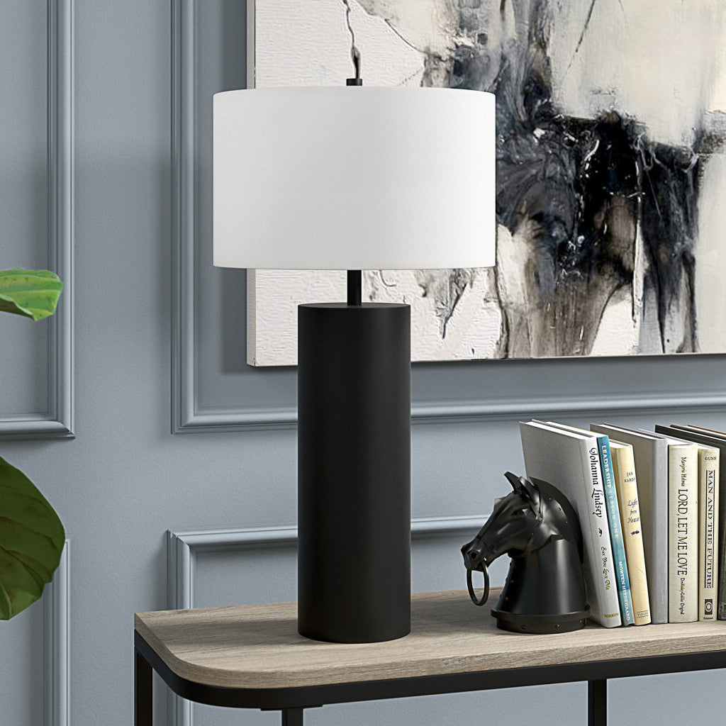 30" Black Metal Table Lamp With White Drum Shade - Minihomy