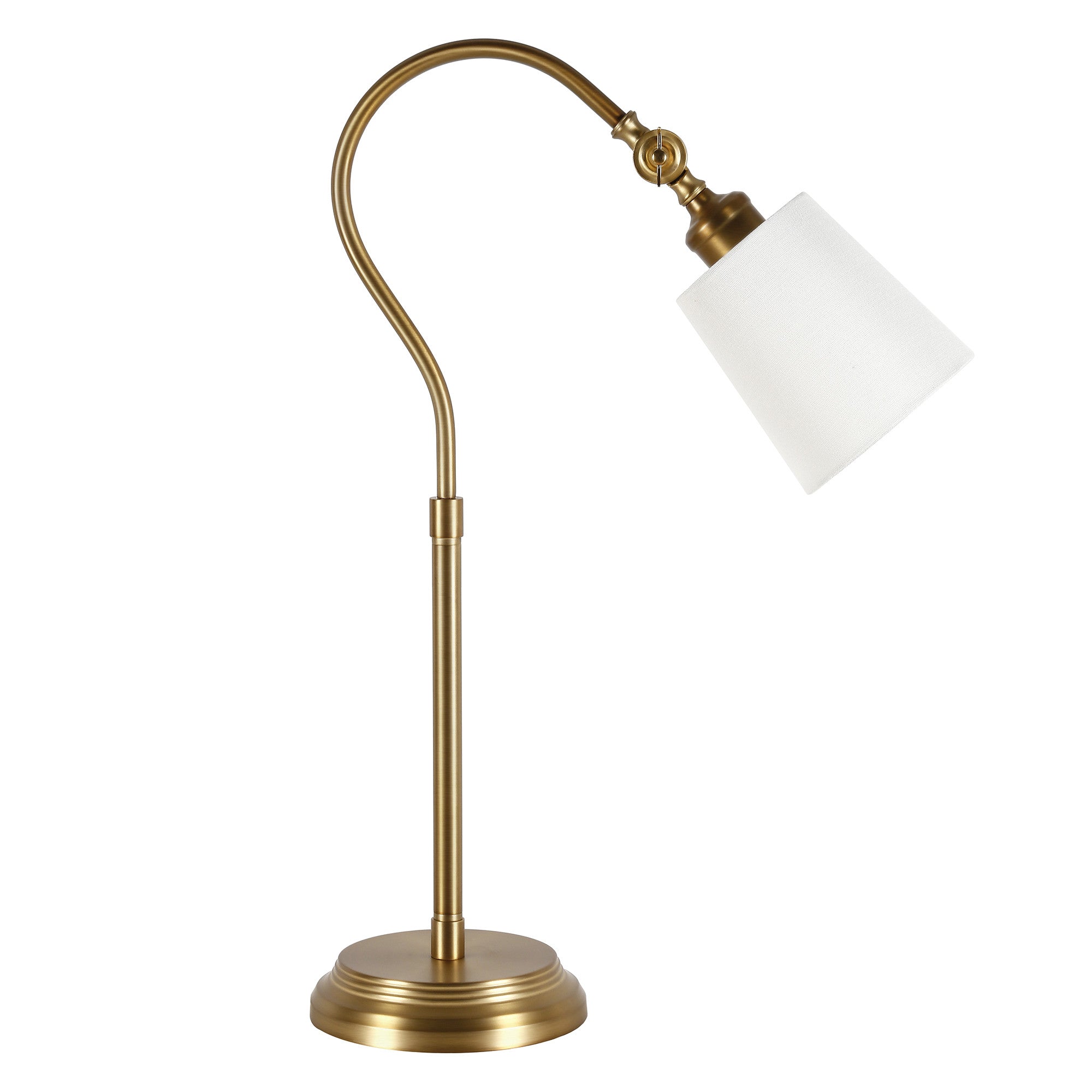 25" Brass Metal Arched Table Lamp With White Drum Shade - Minihomy