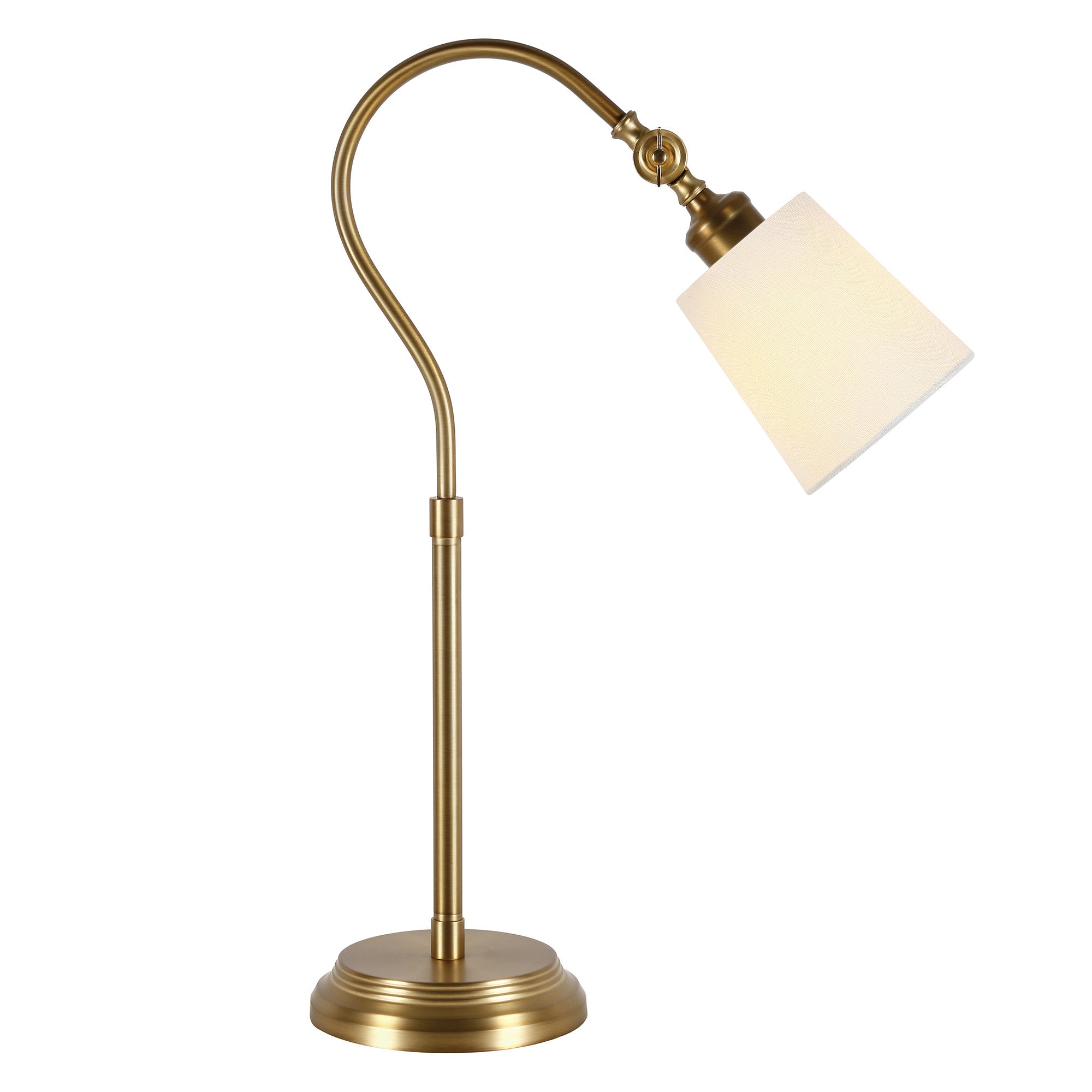 25" Brass Metal Arched Table Lamp With White Drum Shade - Minihomy