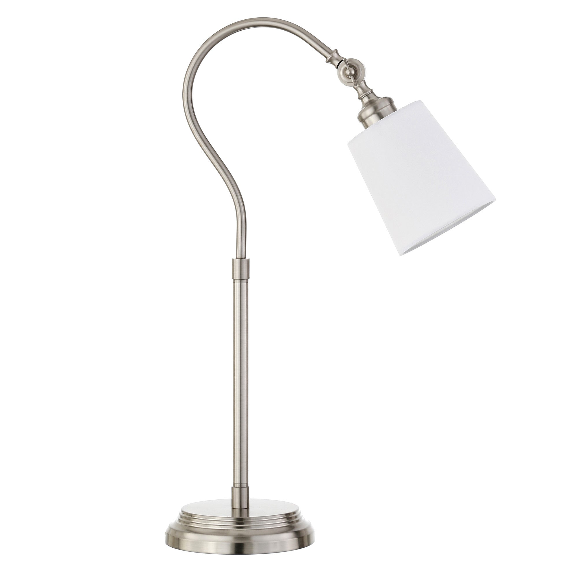 25" Nickel Metal Arched Table Lamp With White Drum Shade - Minihomy