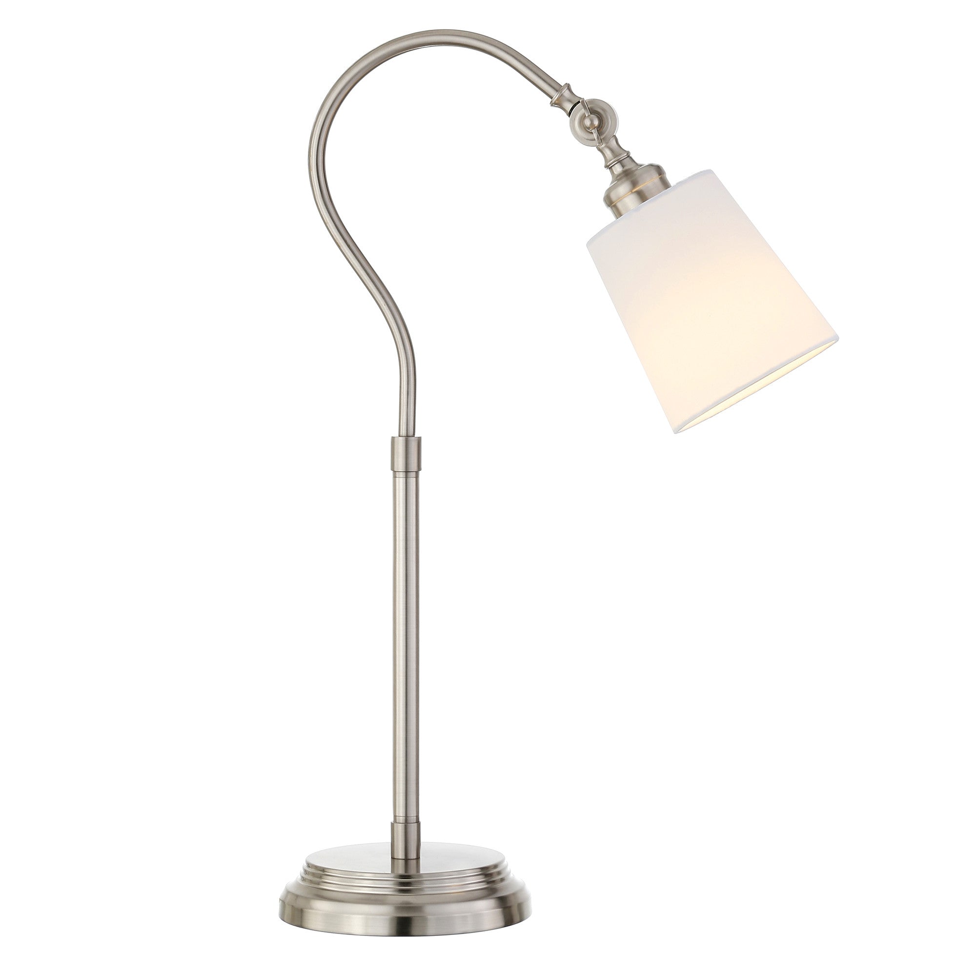 25" Nickel Metal Arched Table Lamp With White Drum Shade - Minihomy