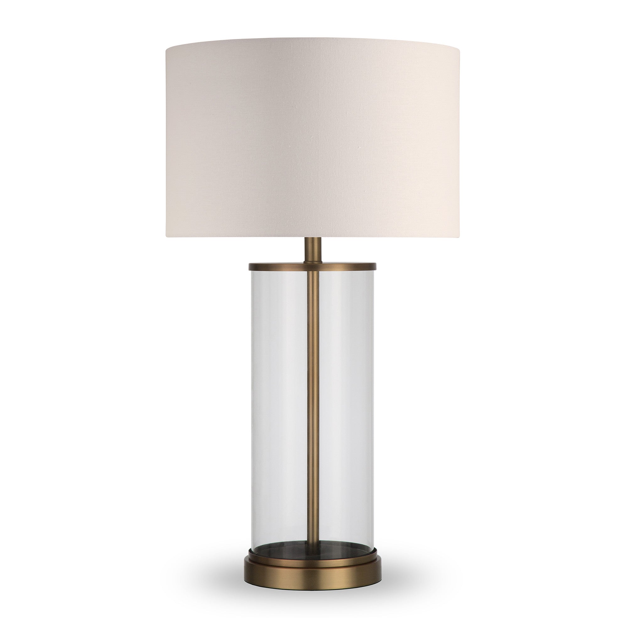 28" Brass Glass Table Lamp With White Drum Shade - Minihomy