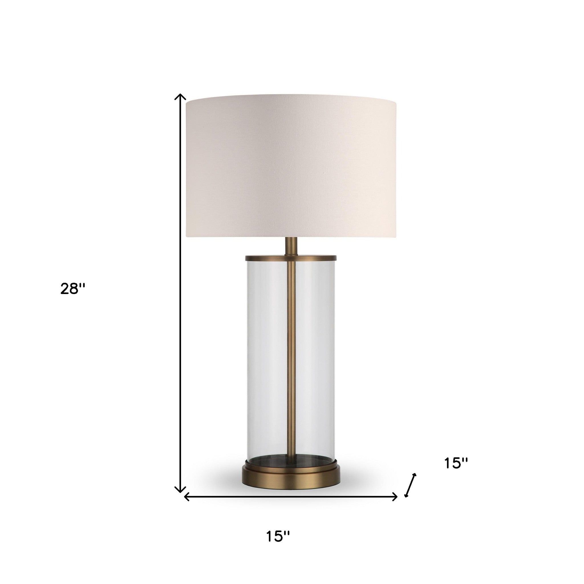 28" Brass Glass Table Lamp With White Drum Shade - Minihomy