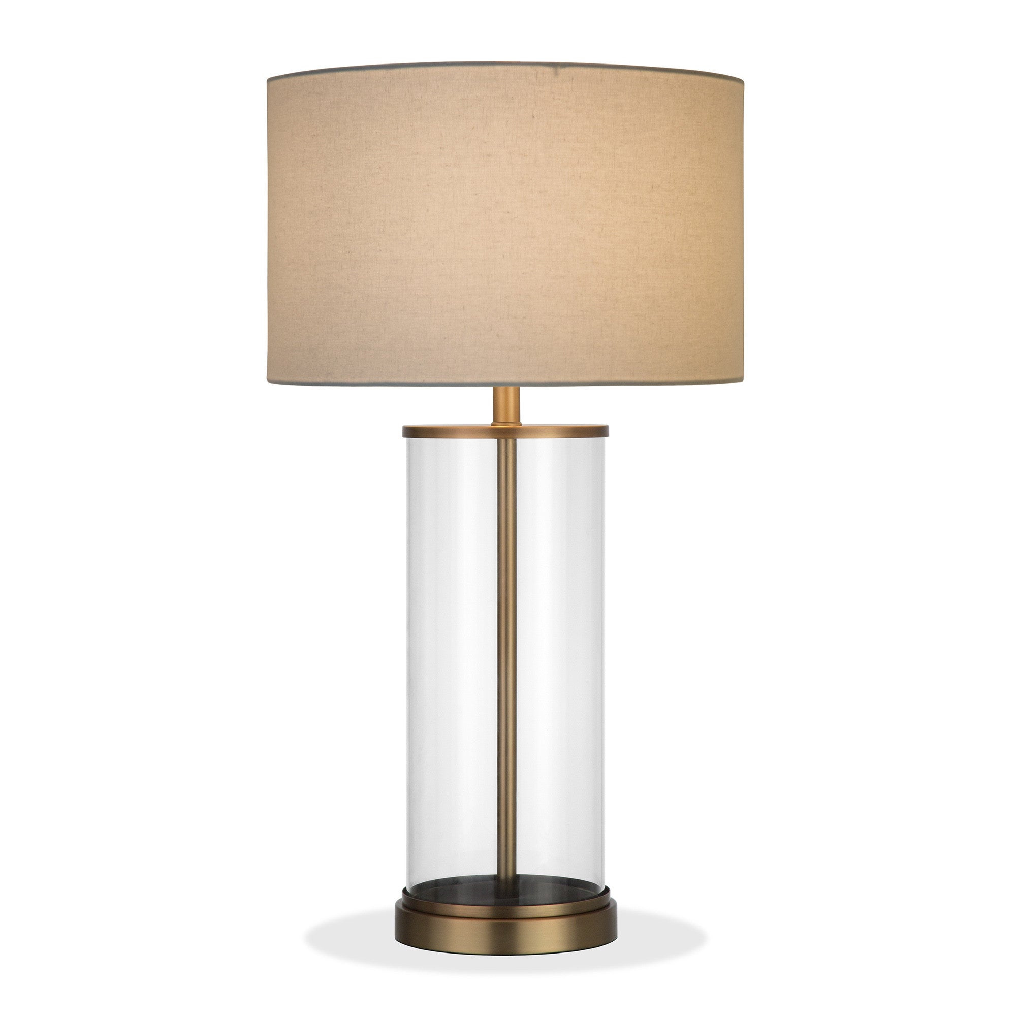 28" Brass Glass Table Lamp With White Drum Shade - Minihomy