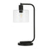 20" Black Metal Arched Table Lamp With Clear Seeded Drum Shade - Minihomy