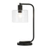 20" Black Metal Arched Table Lamp With Clear Seeded Drum Shade - Minihomy