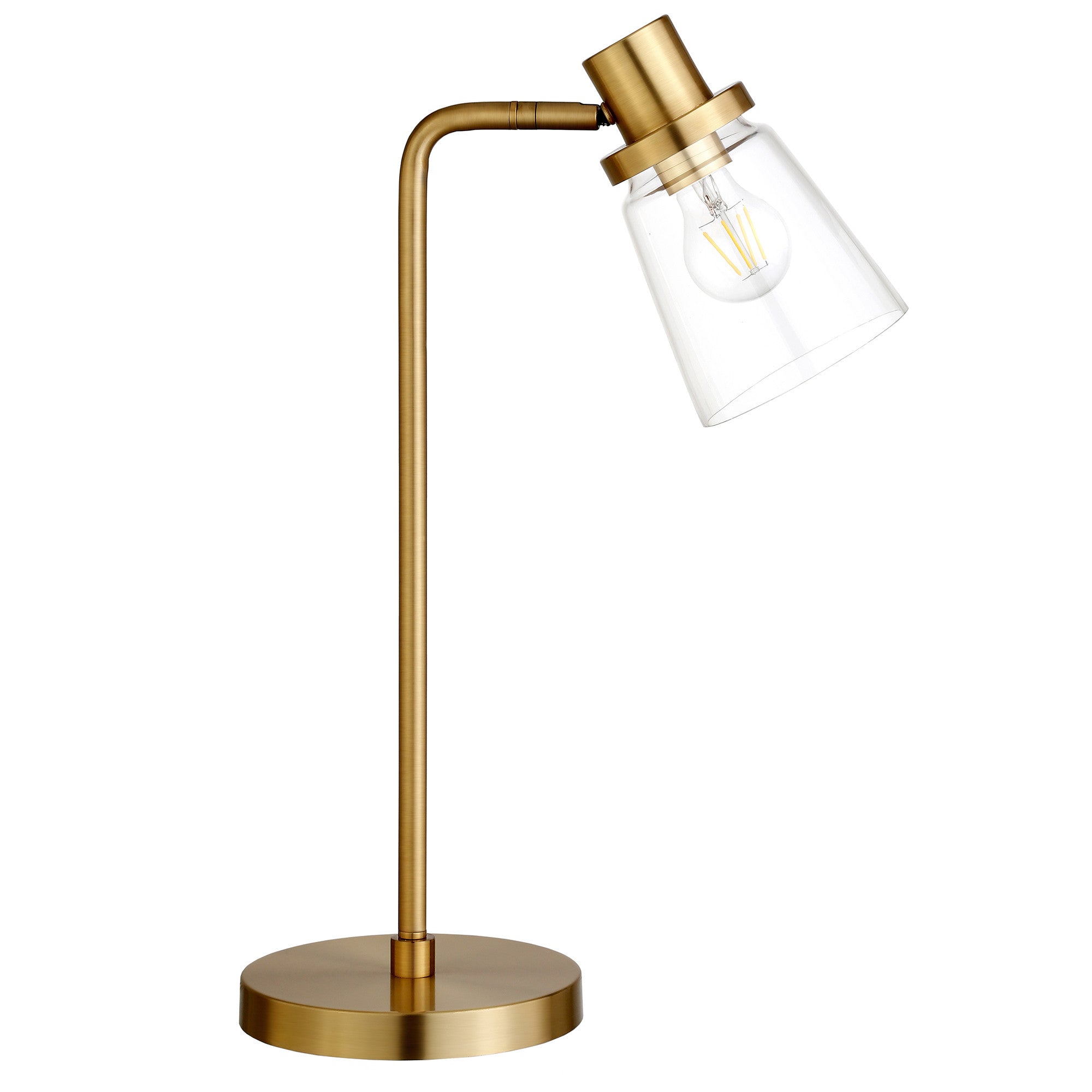 21" Brass Metal Arched Table Lamp With Clear Cone Shade - Minihomy