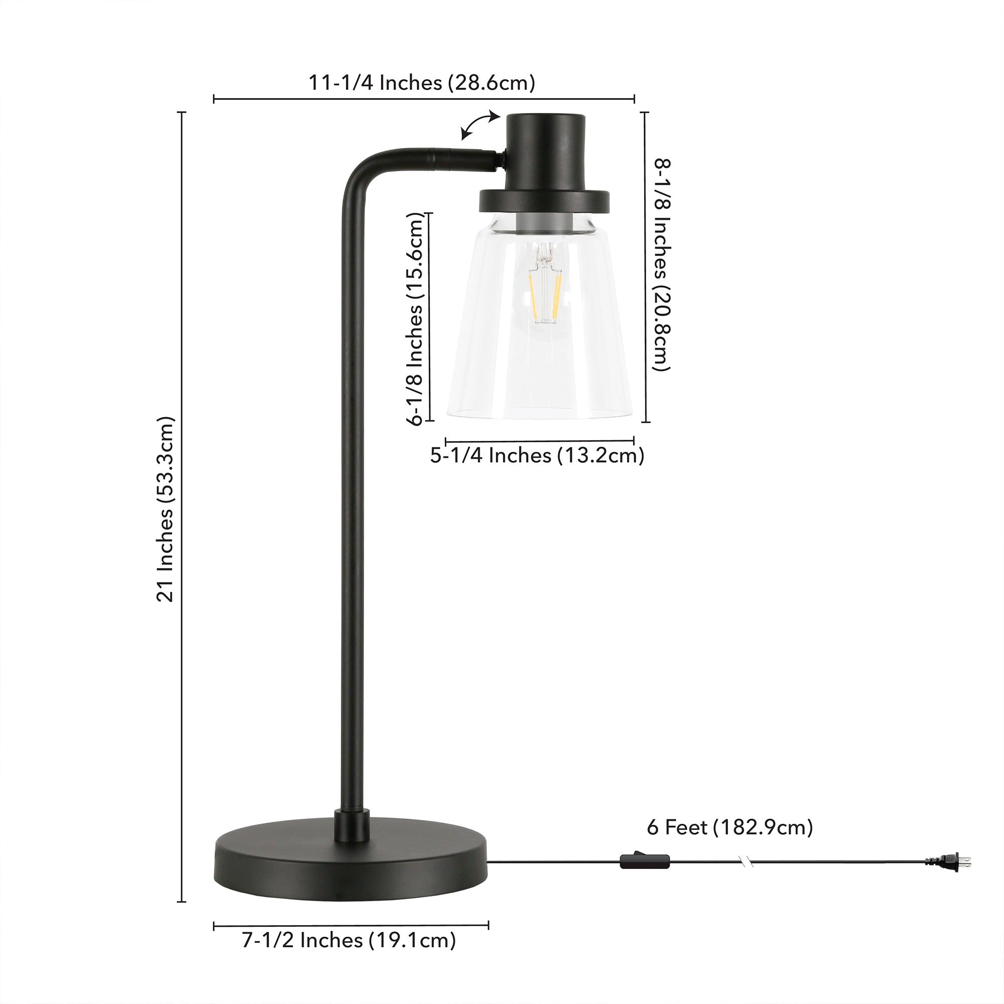 21" Black Metal Arched Table Lamp With Clear Cone Shade - Minihomy