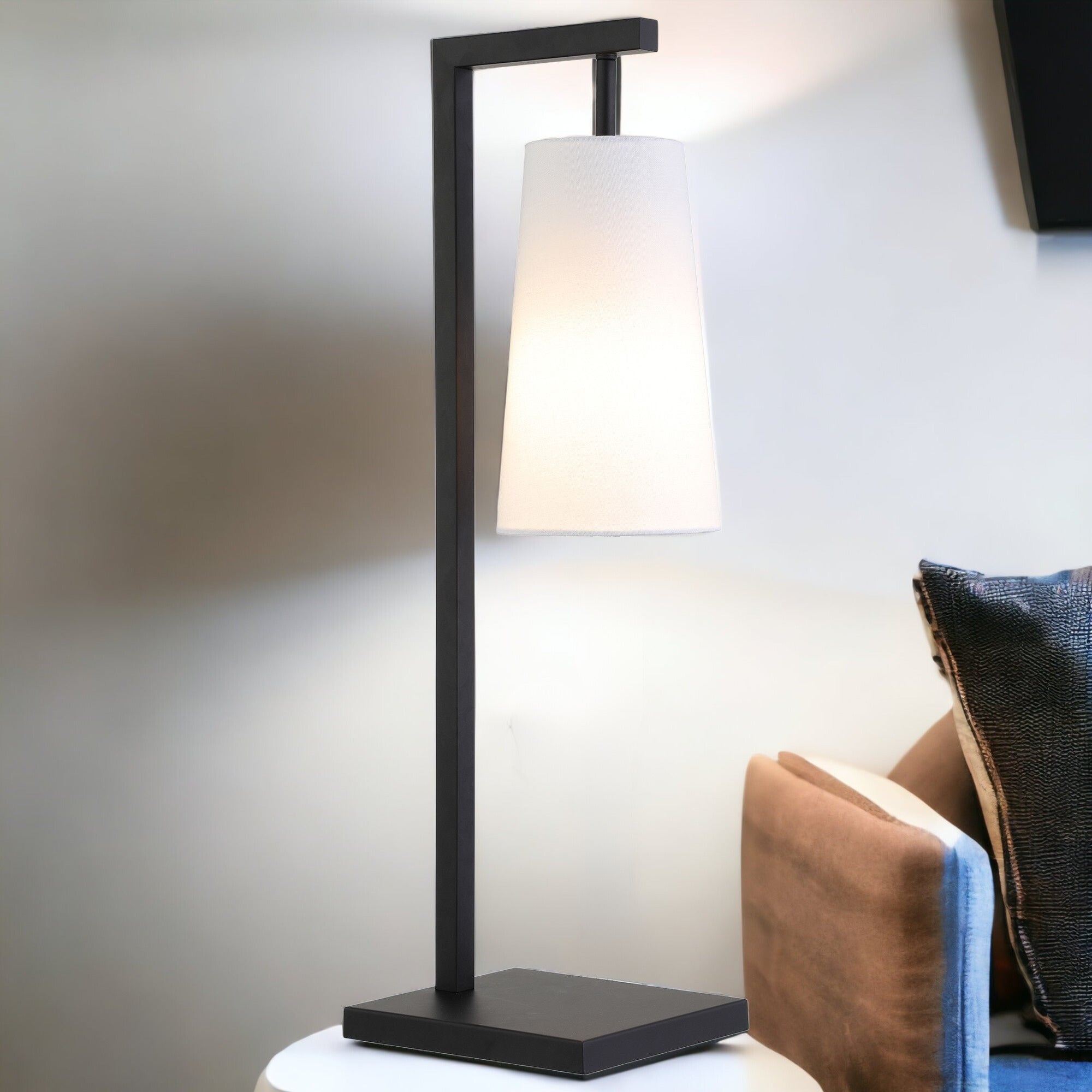 26" Black Metal Desk Table Lamp With White Cone Shade - Minihomy