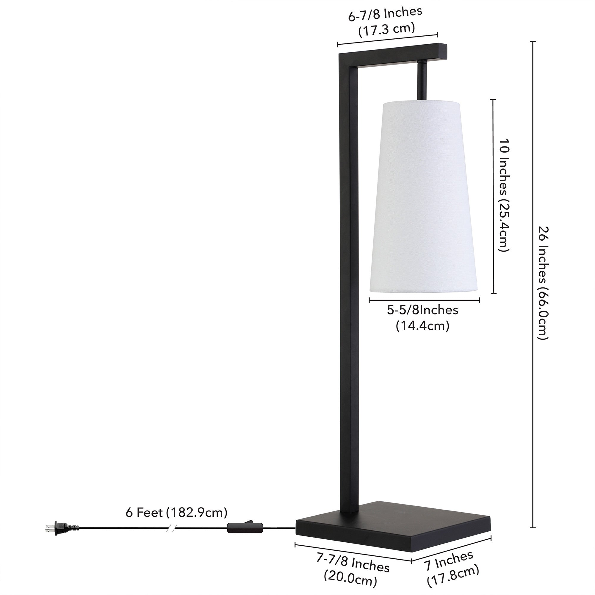 26" Black Metal Desk Table Lamp With White Cone Shade - Minihomy