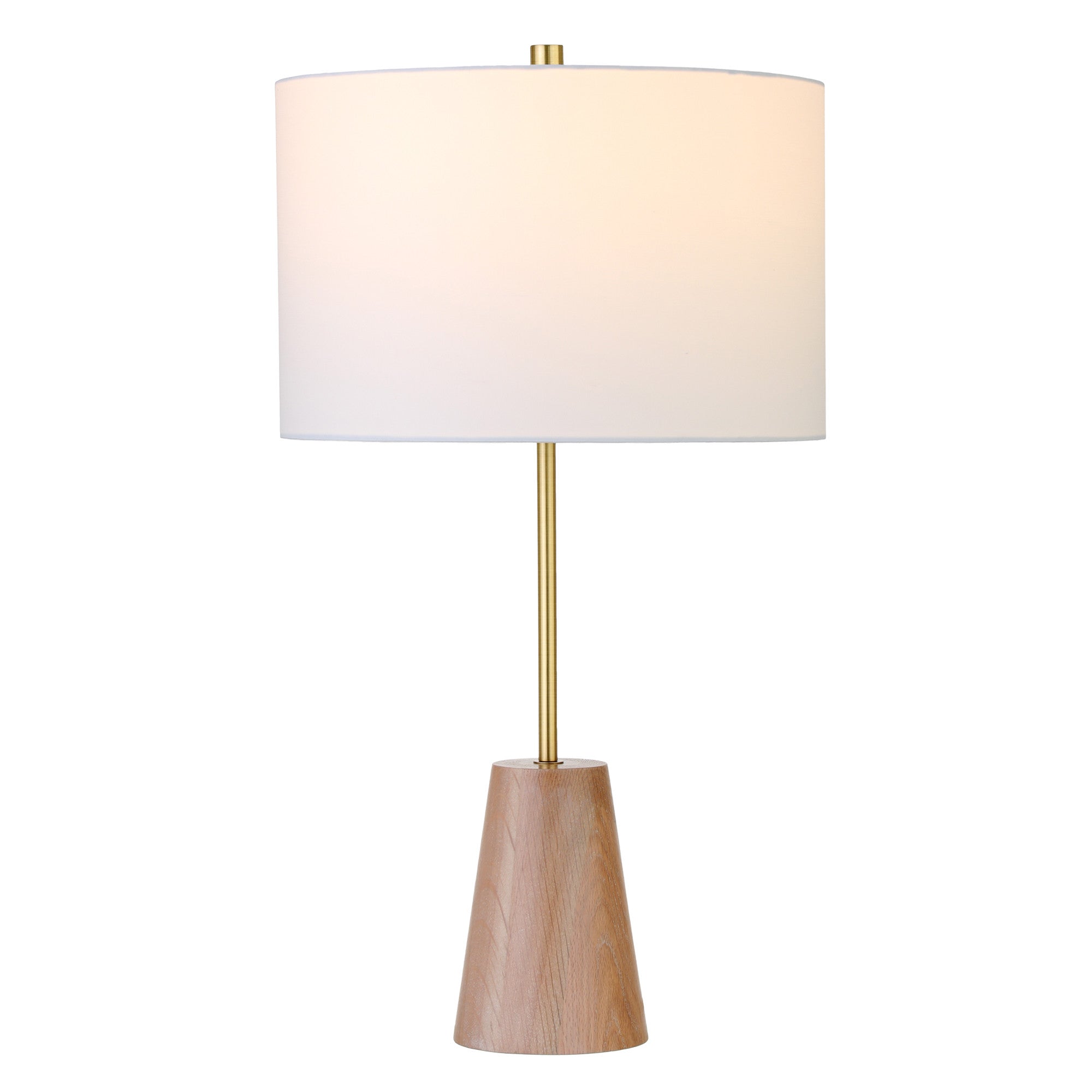 26" Gold and Brown Metal Table Lamp With White Drum Shade - Minihomy