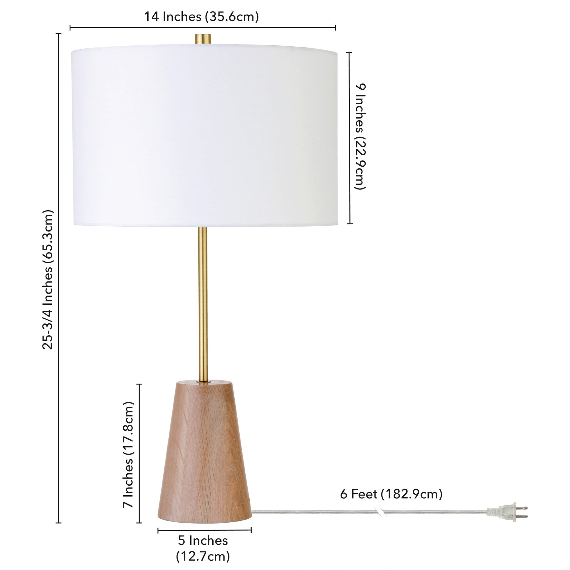 26" Gold and Brown Metal Table Lamp With White Drum Shade - Minihomy