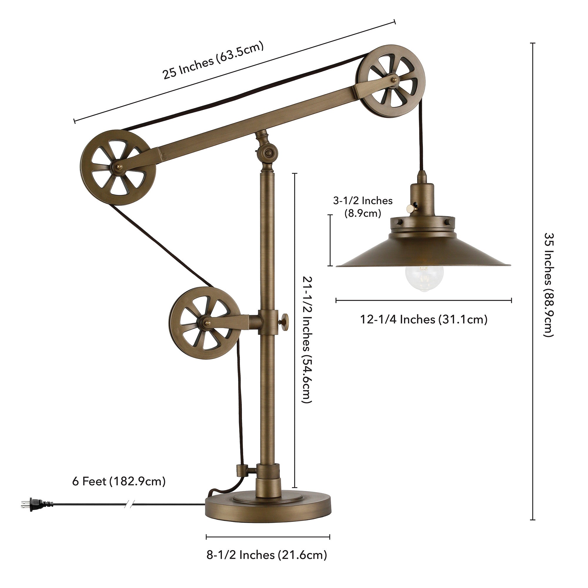 29" Brass Metal Desk Table Lamp With Brass Cone Shade - Minihomy