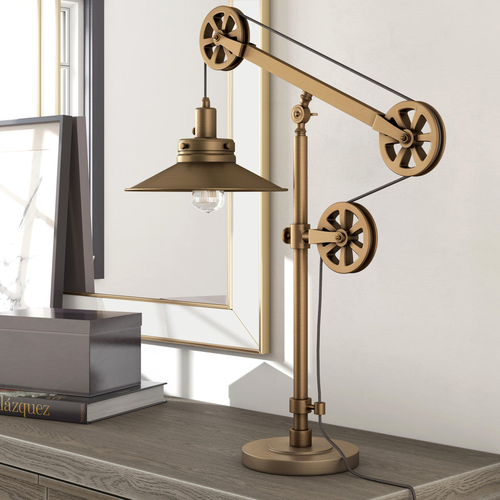 29" Brass Metal Desk Table Lamp With Brass Cone Shade - Minihomy