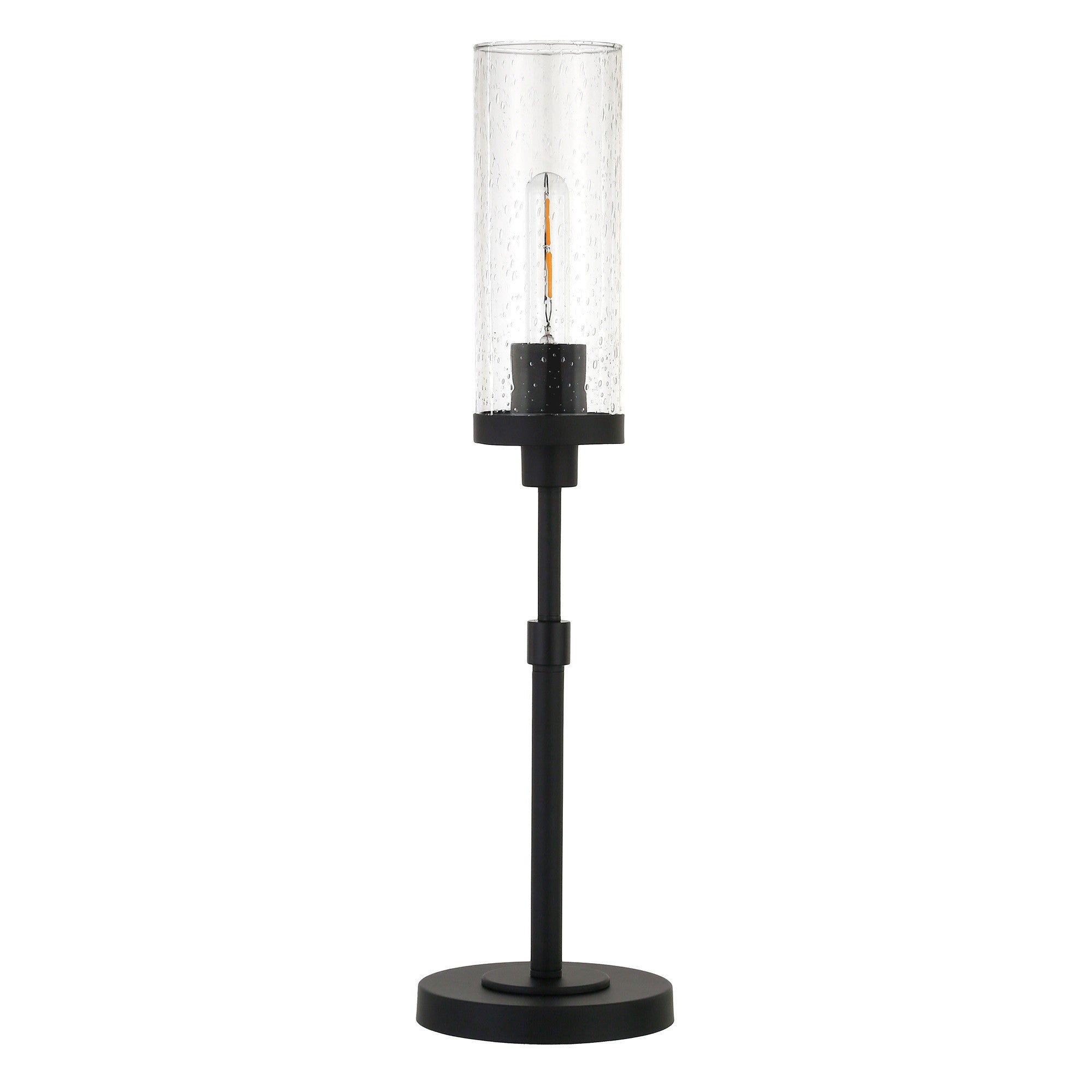 26" Black Metal Table Lamp With Clear Seeded Cylinder Shade - Minihomy