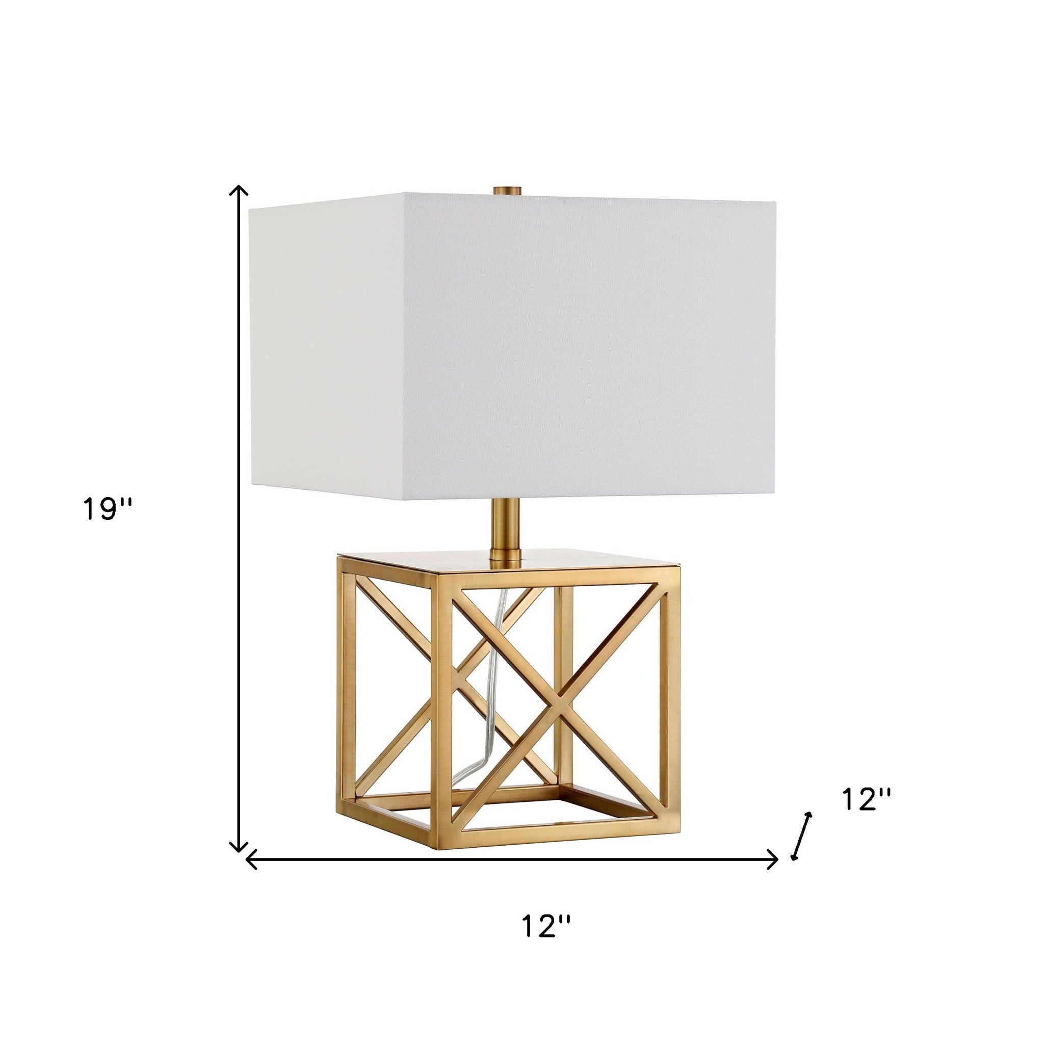 19" Brass Metal Table Lamp With White Square Shade - Minihomy