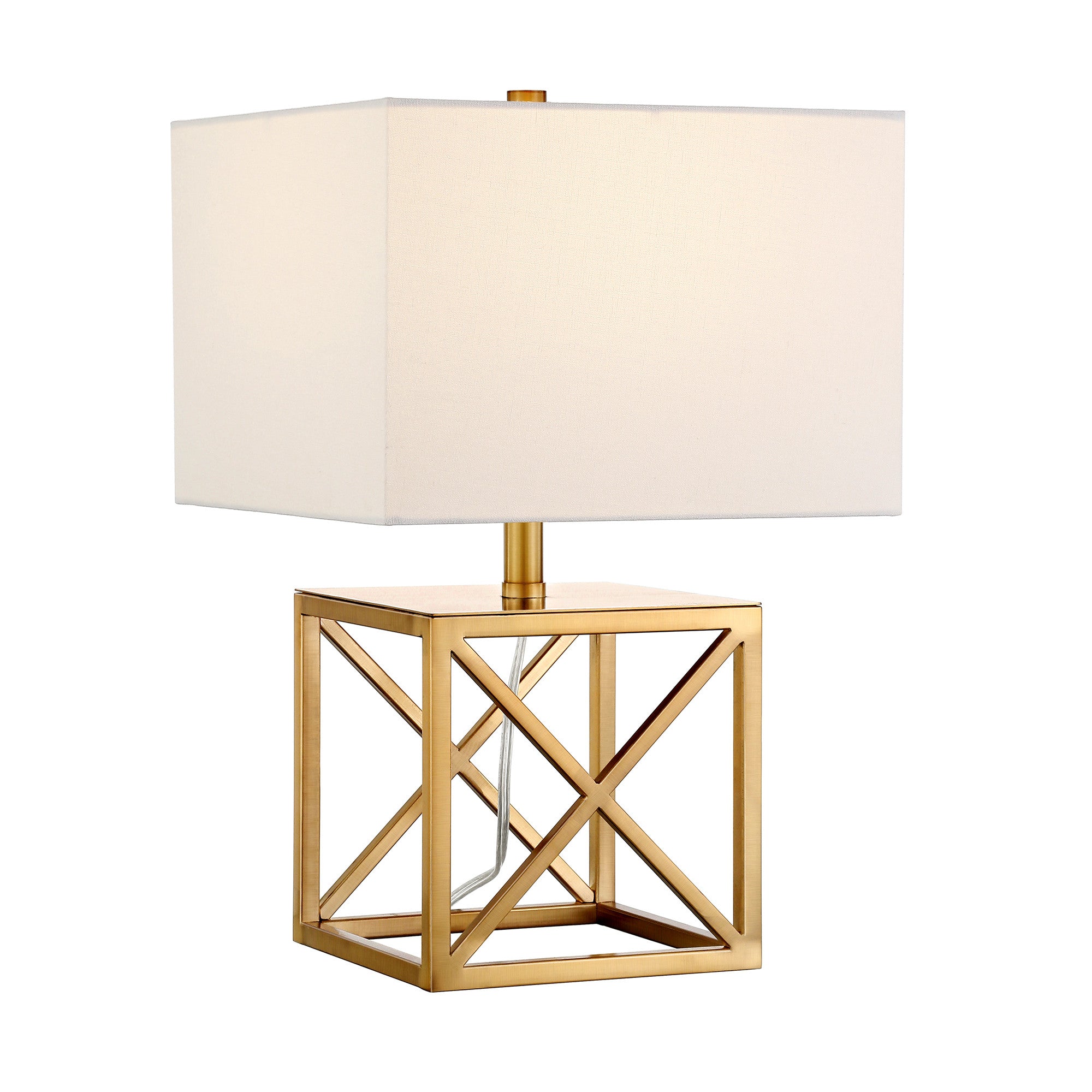 19" Brass Metal Table Lamp With White Square Shade - Minihomy