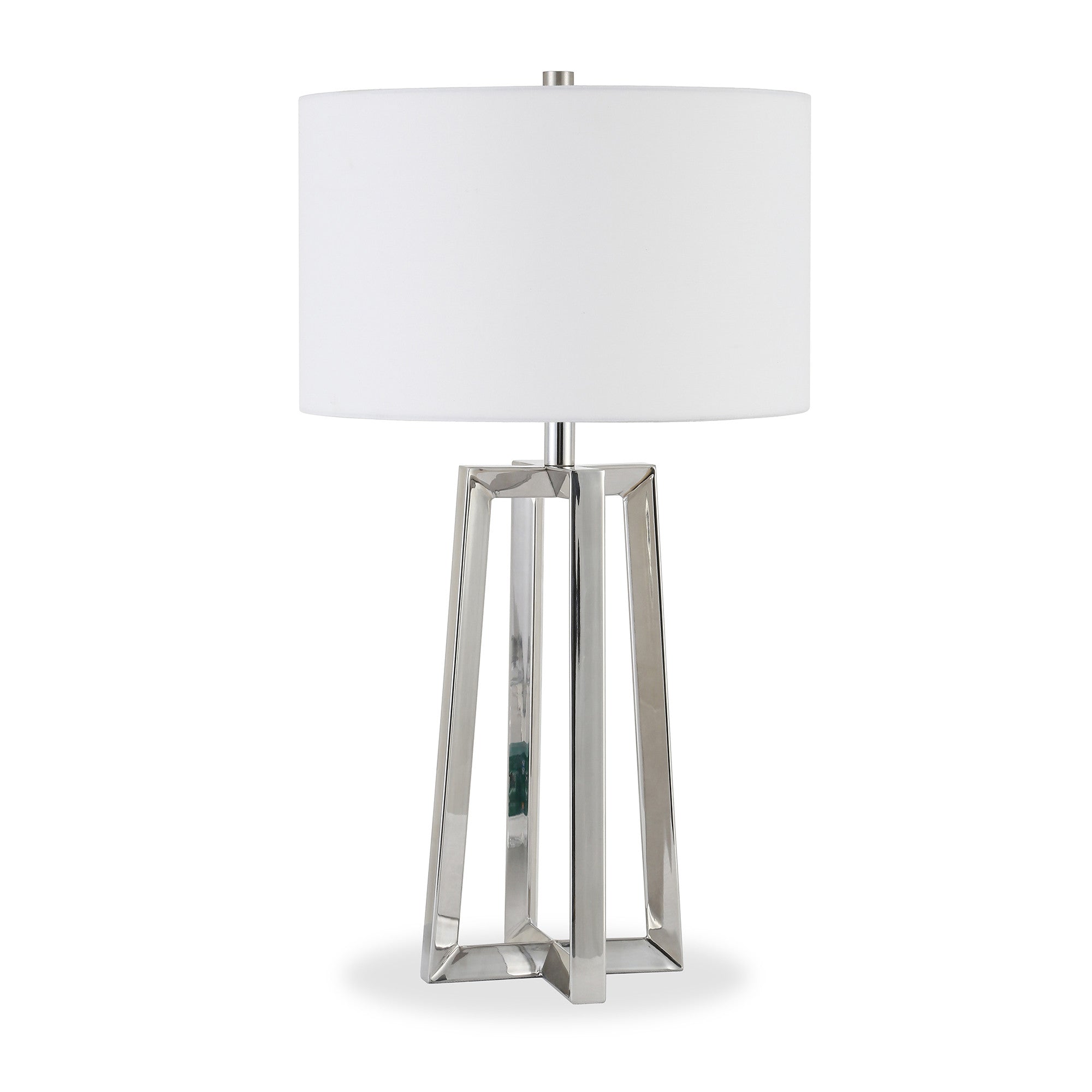 24" Nickel Metal Table Lamp With White Drum Shade - Minihomy