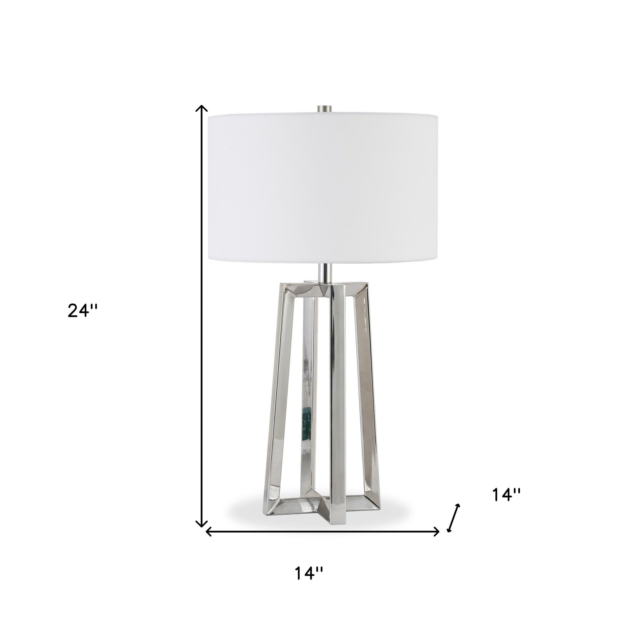 24" Nickel Metal Table Lamp With White Drum Shade - Minihomy