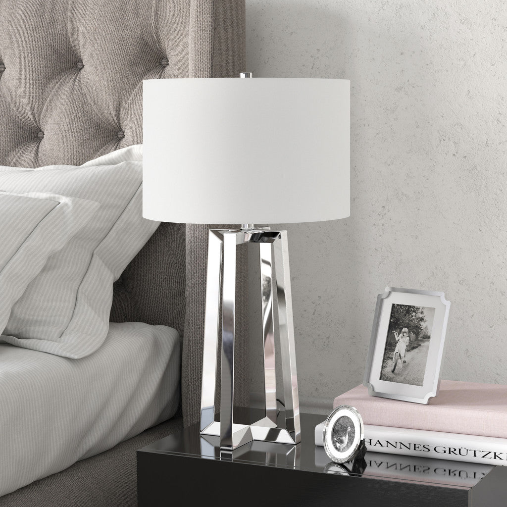 24" Nickel Metal Table Lamp With White Drum Shade - Minihomy